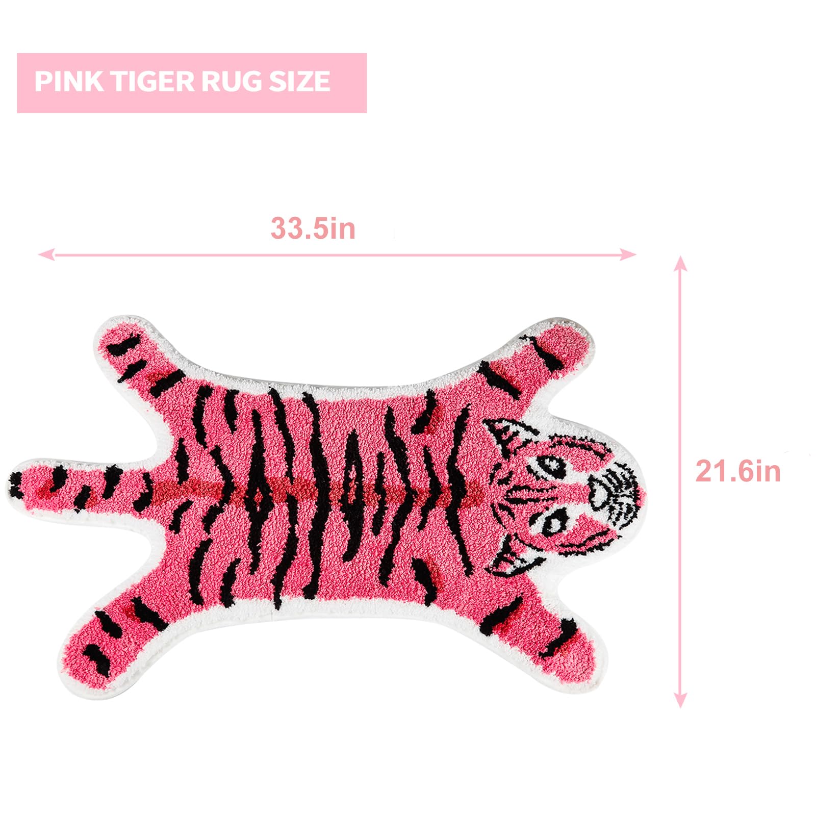 Tiger Shaped Rug Bath Mat Pink Tiger Bathroom Rug Non-Slip Door Mat Animals Printed Area Rug Carpet Small Home Decor Mat Playmat
