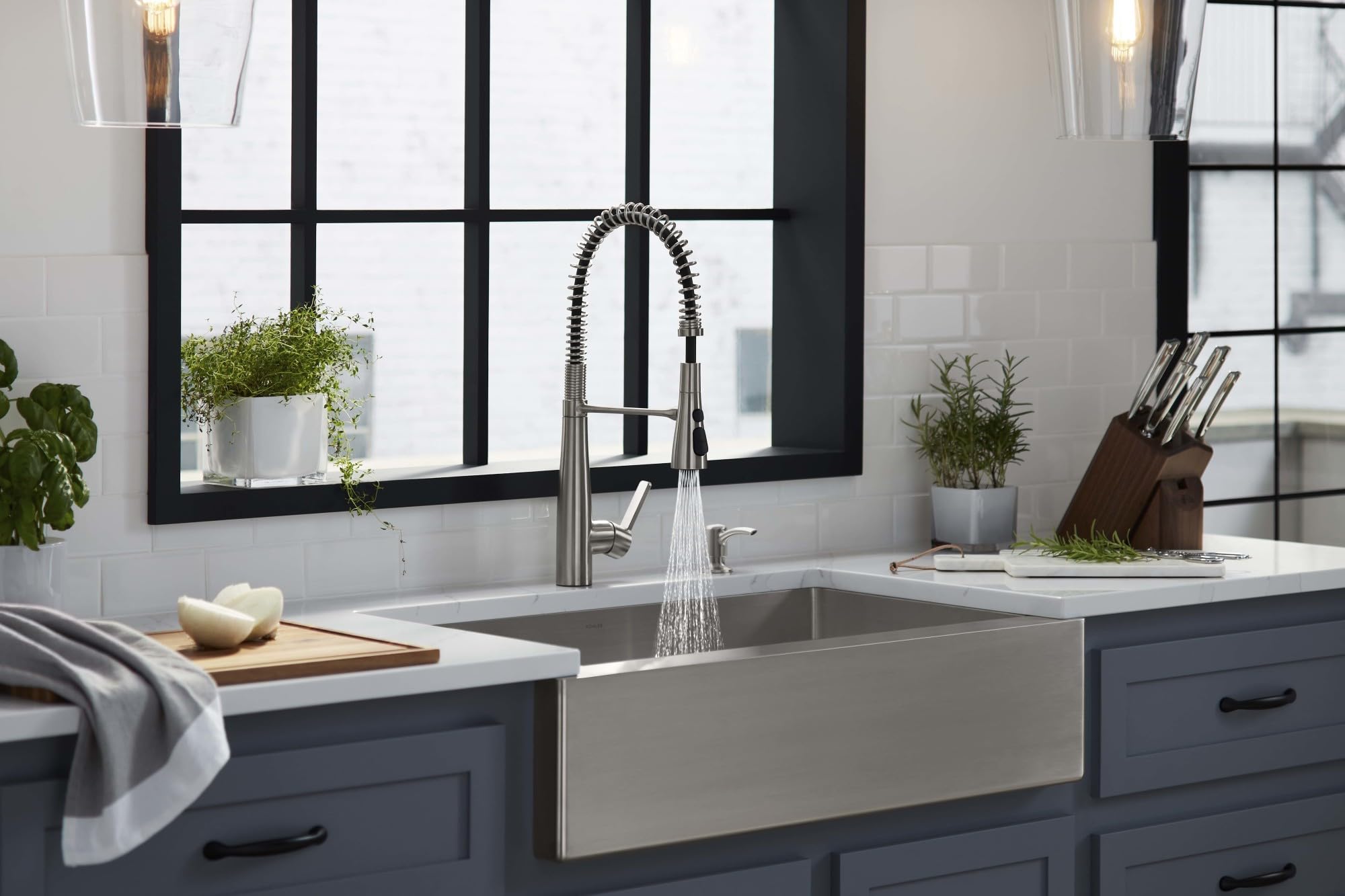 KOHLER Semi-Professional Kitchen Faucet with Soap Dispenser, Pull-Down Sprayhead, Vibrant Stainless, Model R22745-SD-VS