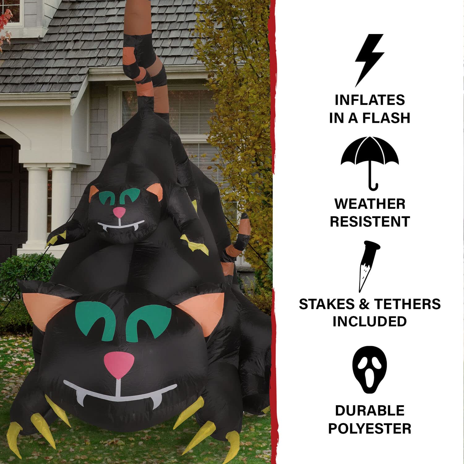 Haunted Hill Farm 5-ft. Black Cat Trio Blow Up with Lights, Outdoor Halloween Inflatable Decoration for Lawn and Yard, Giant Spo