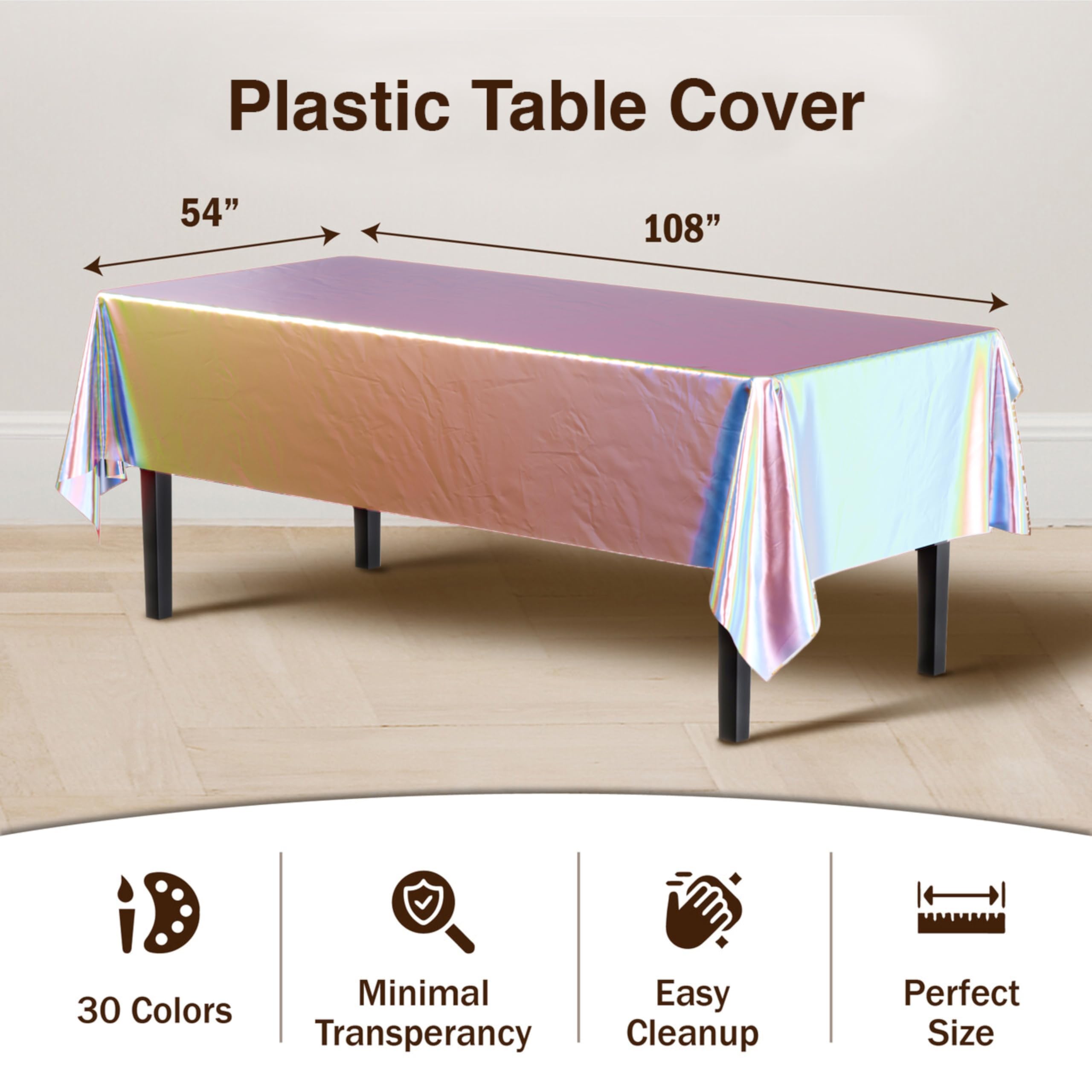 Exquisite 12-Pack - Premium Plastic Tablecloth 54In. X 108In. Rectangle Table Cover - Iridescent
