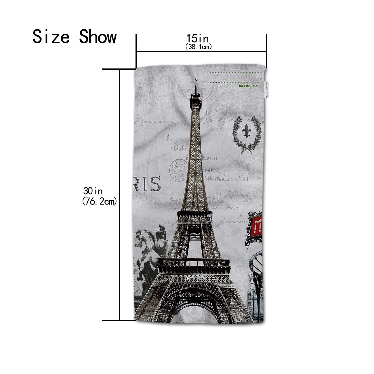Hgod Designs Paris Hand Towels,France Eiffel Tower French Post Metro City Marks Horse Flower Wreath Stamp 100% Cotton Soft Bath