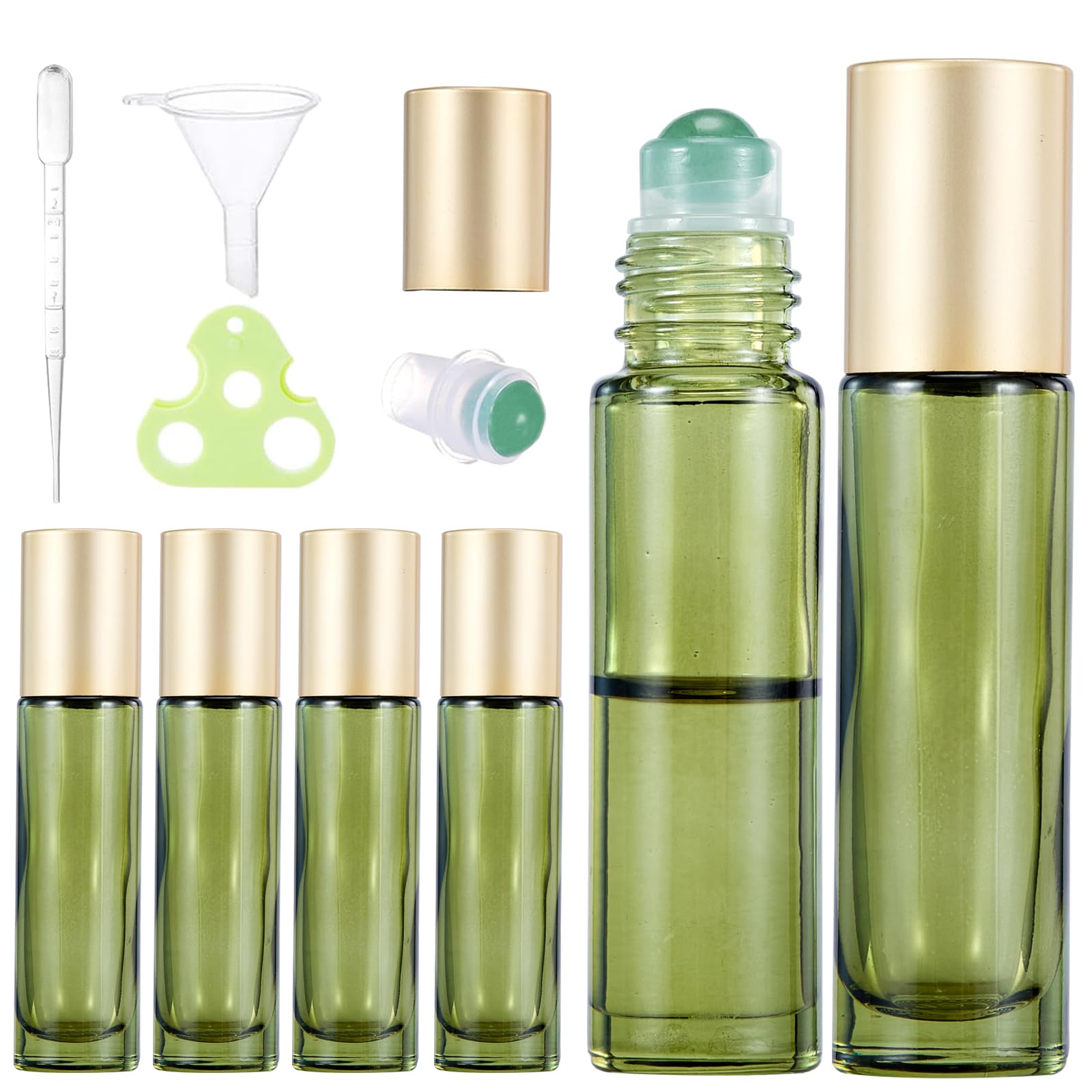 Qeuly 6 Pack 10ml Green Aventurine Quartz Roller Bottles for Essential Oils