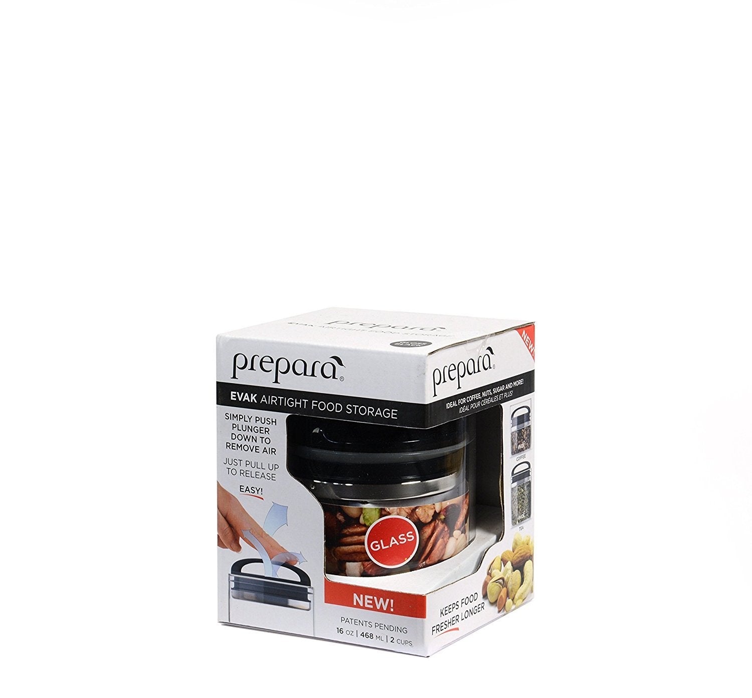 Prepara Evak Compact Glass Food Storage, 16 Ounce, Black