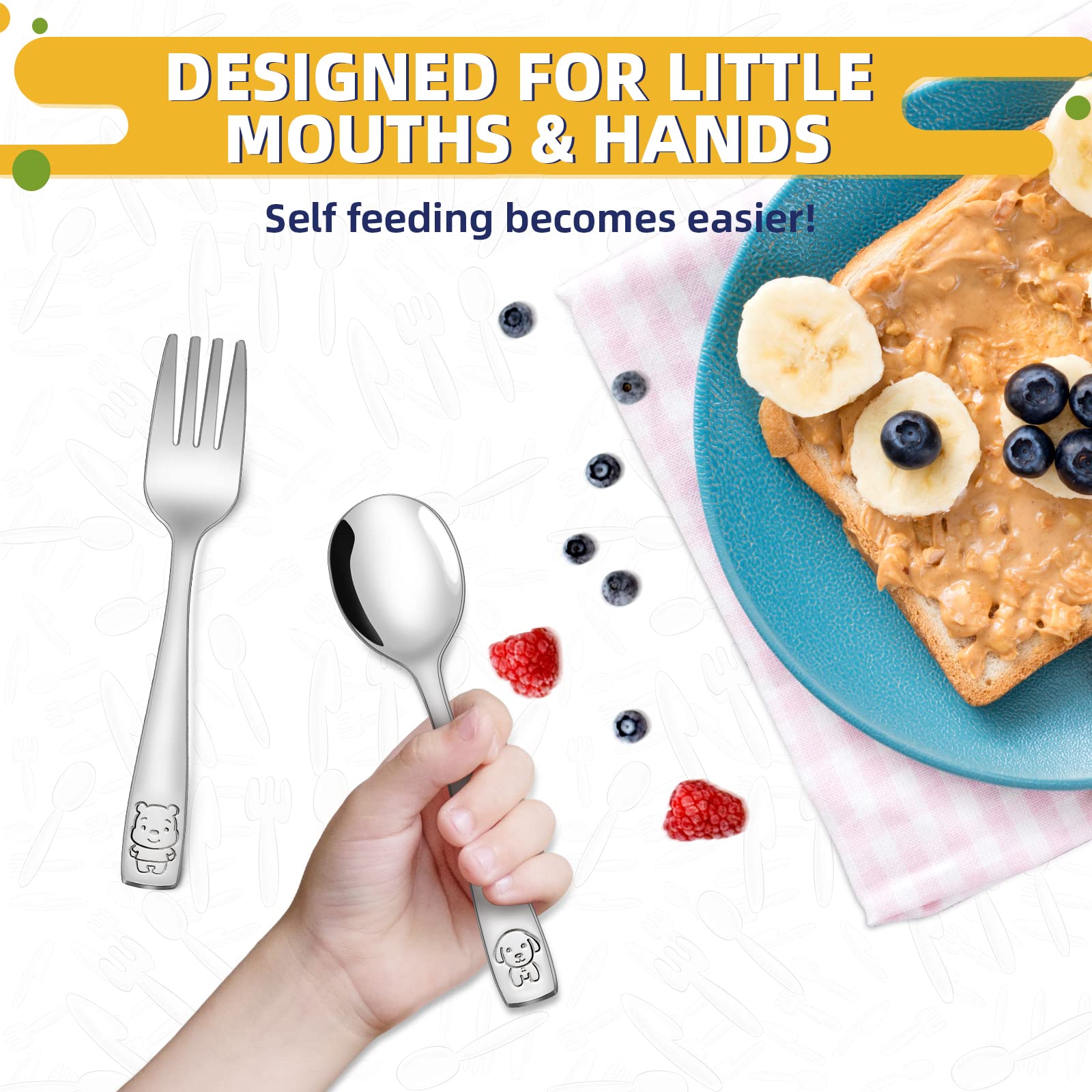 VITEVER 10-Piece Toddler Utensils, Kids Stainless Steel Silverware Set, Children Safe Forks and Spoons - Mirror Polished, Dishwa