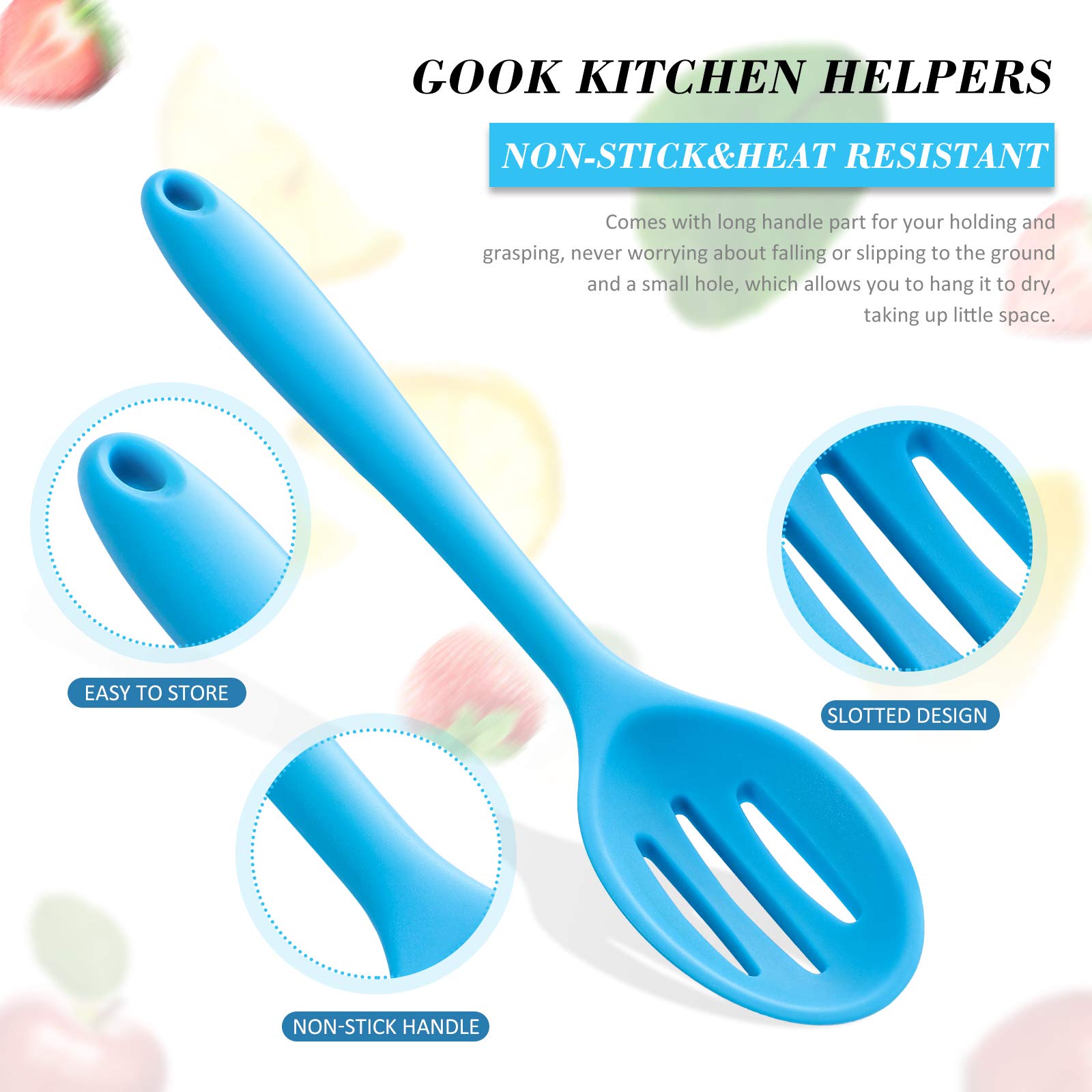 4 Pieces Silicone Slotted Spoons 10.6 Inch Silicone Nonstick Mixing Spoon Large Heat Resistant Silicone Basting Spoon Multi-Colo