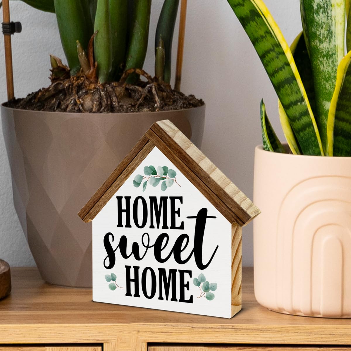 Home Sign Decor Home Sweet Home Wooden Block Sign Farmhouse House Shaped Sign Decor for Home Desk Shelf Tiered Trays
