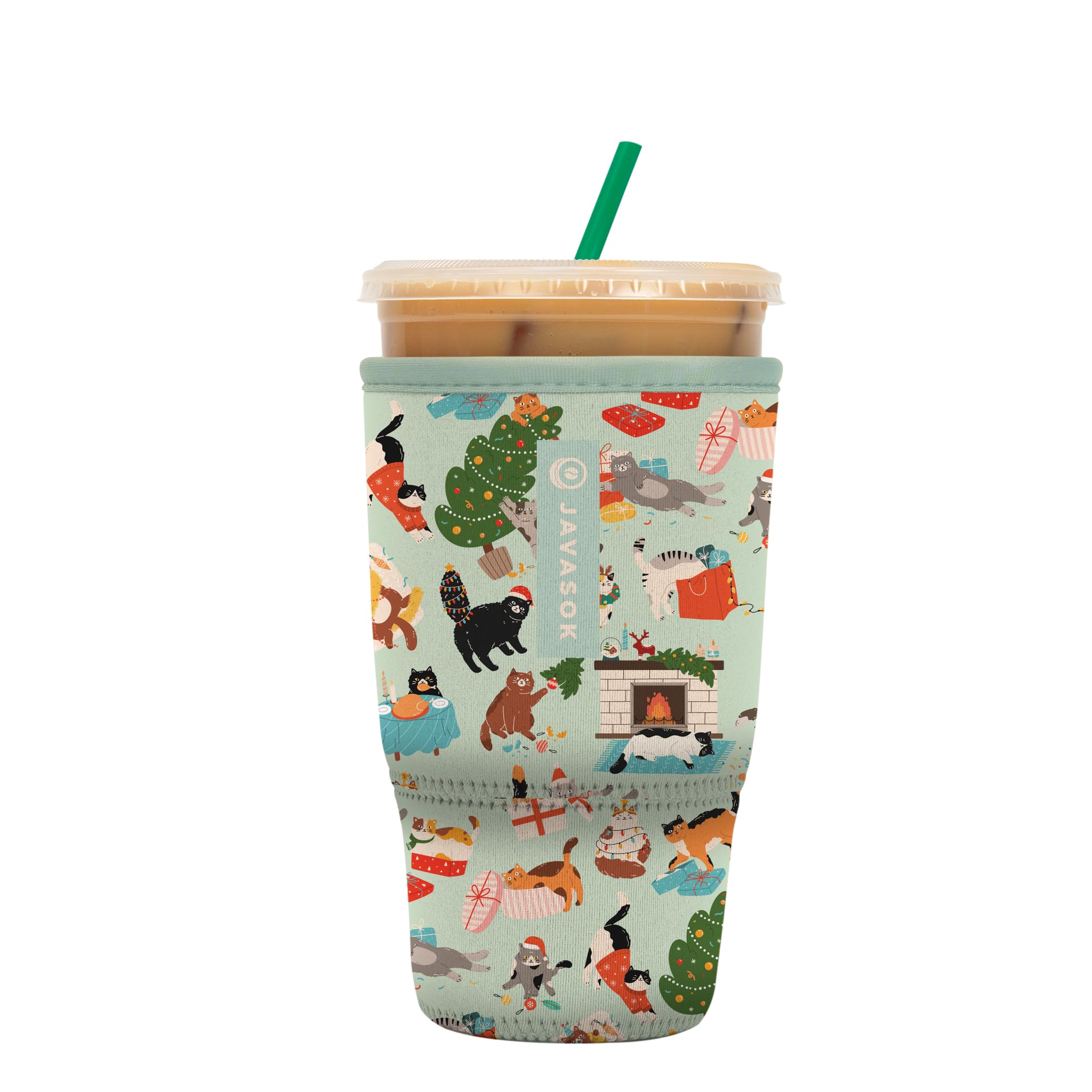 Sok It JavaSok Iced Coffee & Cold Soda Insulated Neoprene Cup Sleeve (Meowy Mayhem, Large: 30-32oz)