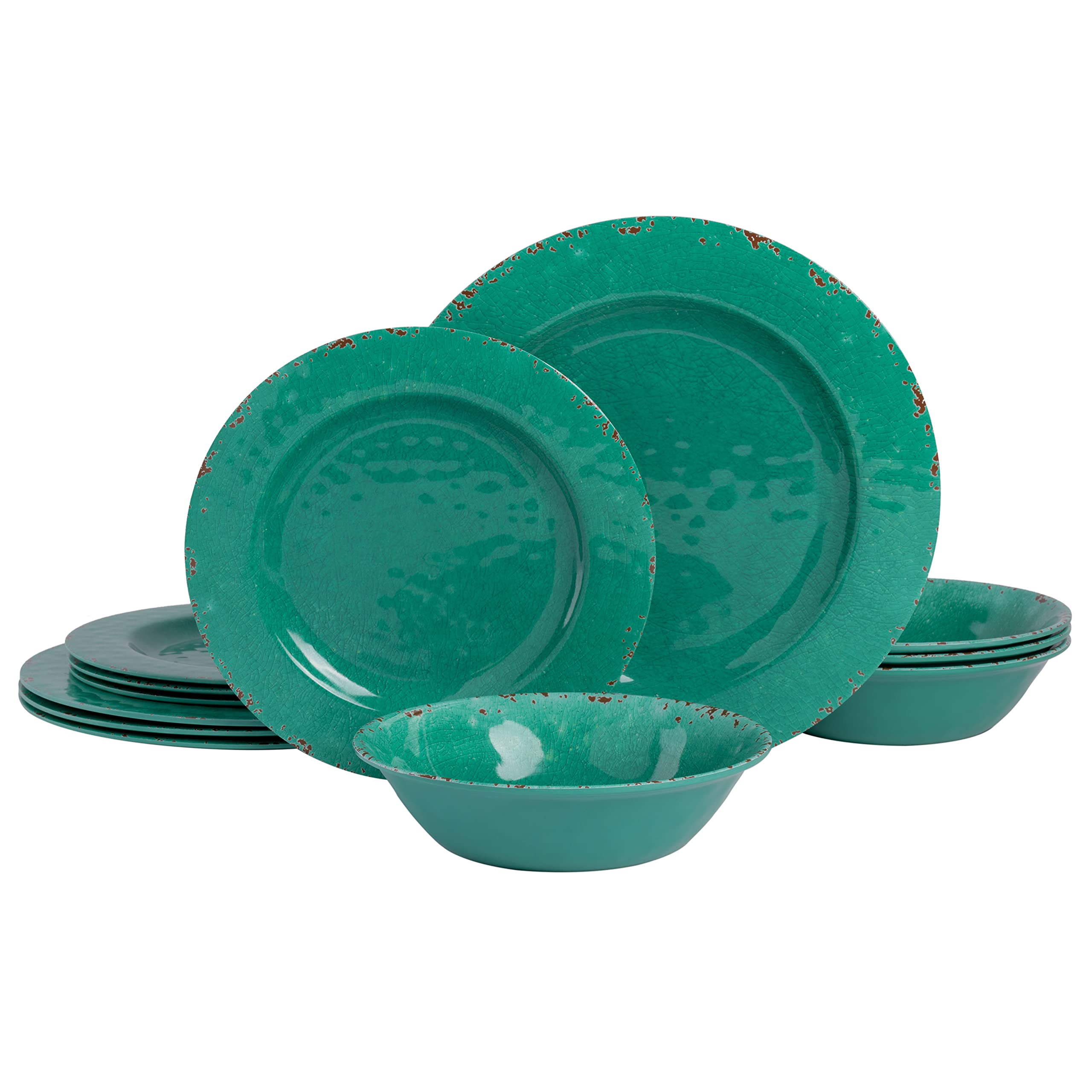 Gibson Home Mauna Melamine Dinnerware Set, Service for 4 (12pcs), Green