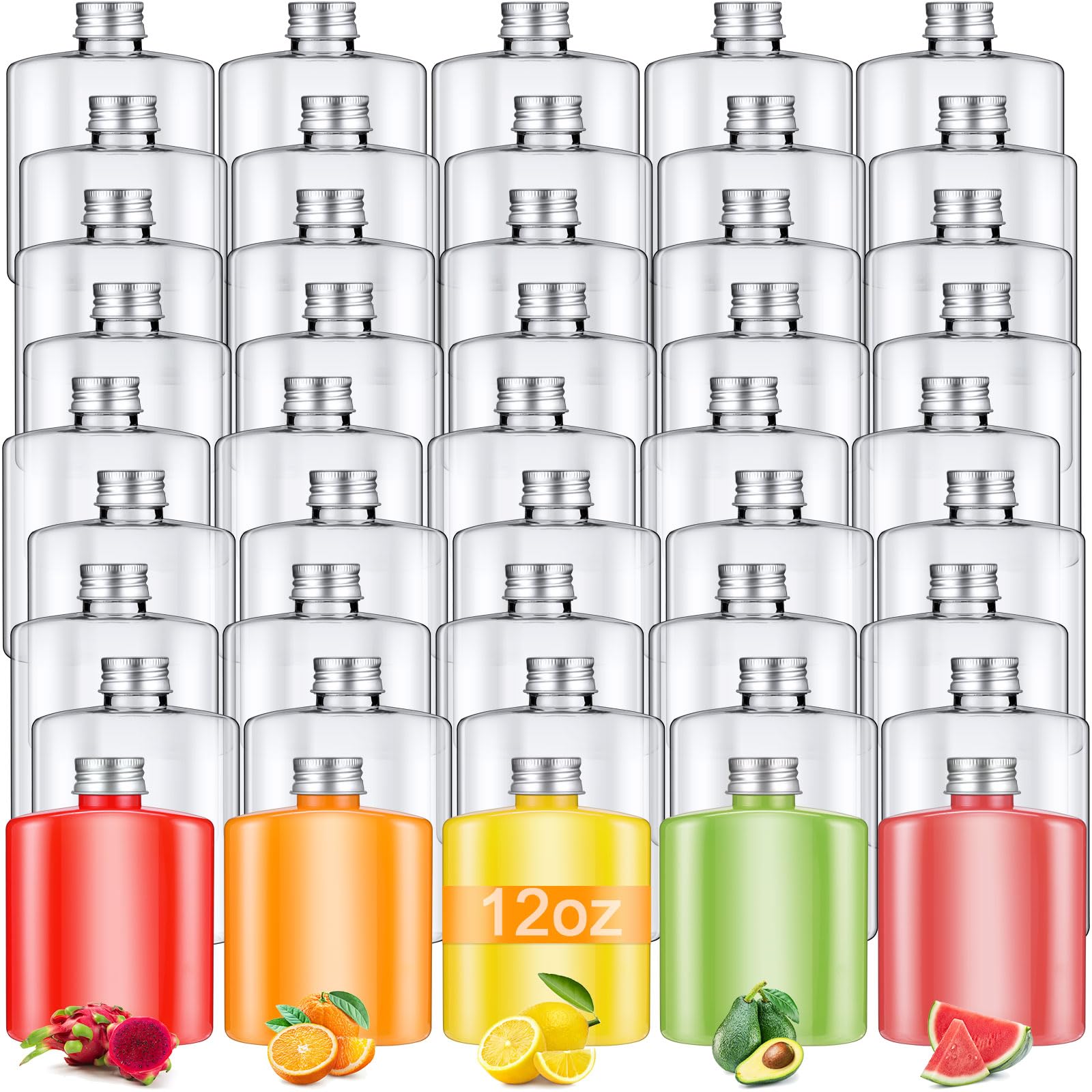 Norme 36 Pcs 12 oz Plastic Bottles Bulk with Caps Small Reusable Disposable Juice Bottles Empty Clear Beverages Drink Containers