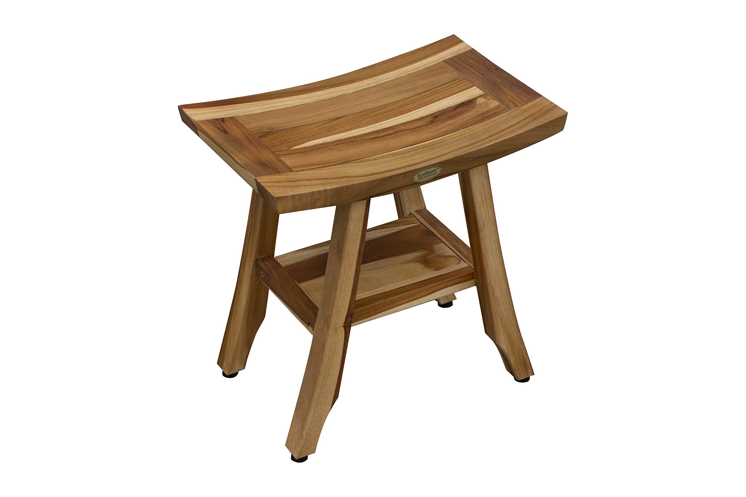 Ecodecors, Satori, 18'', Teak Shower Bench, Teak Shower Stool, Teak Shower Seat, Shower Storage Shelf, Bathroom Storage, Shower
