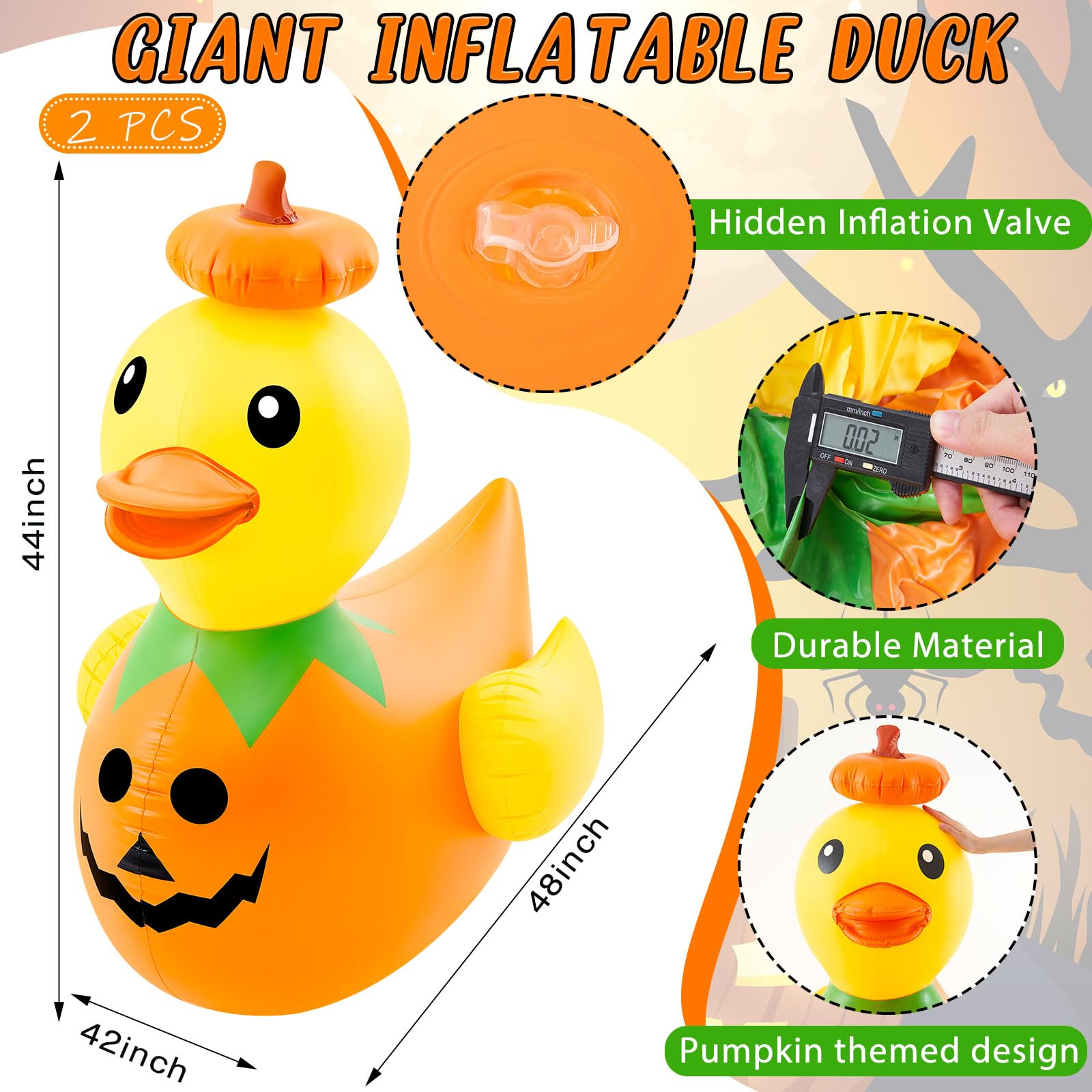 Hungdao 1 Pcs 4.6 Feet Giant Inflatable Halloween Duck Huge Halloween Large Blow up Rubber Duck for Parades and Trunk or Treats