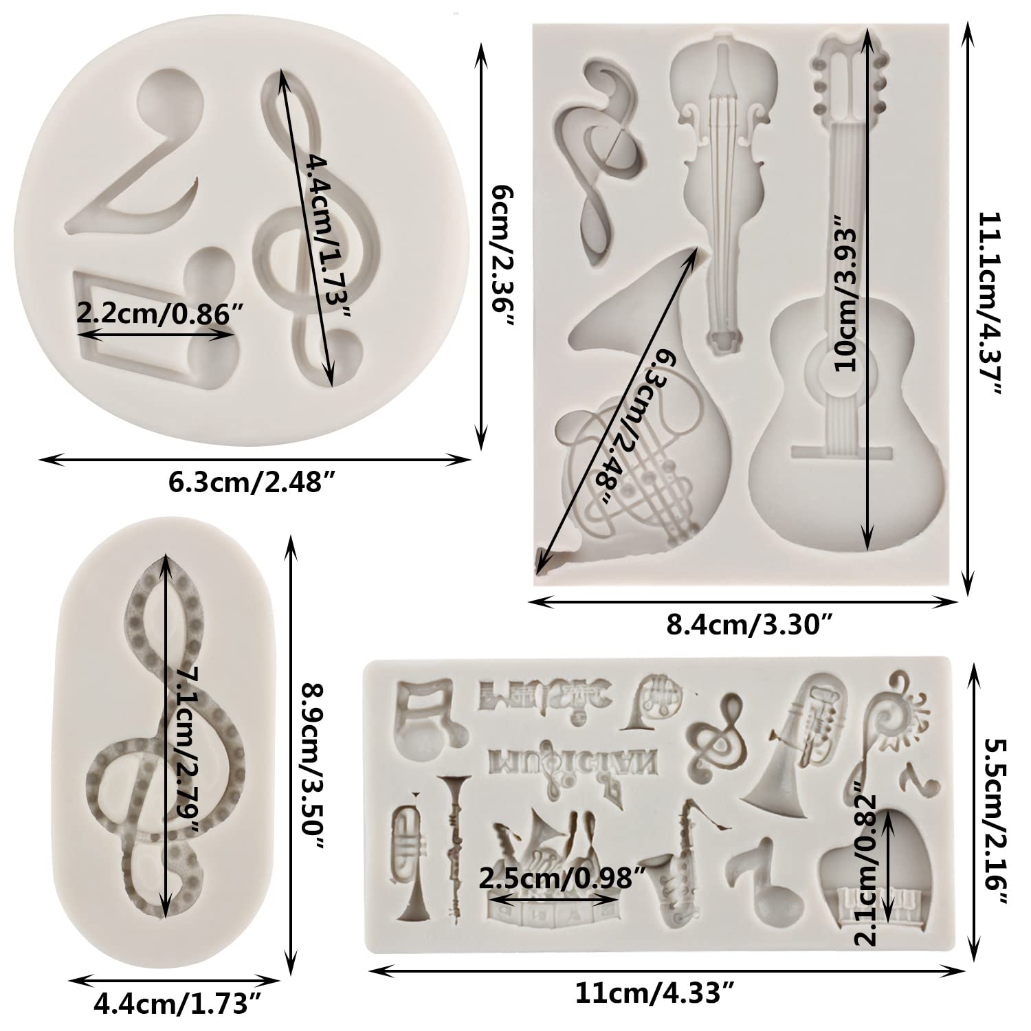 Sijiangmold Music Note Fondant Molds Musical Instruments Silicone Molds Boombox Microphone Radio Guitar Mold For Cake Decoration