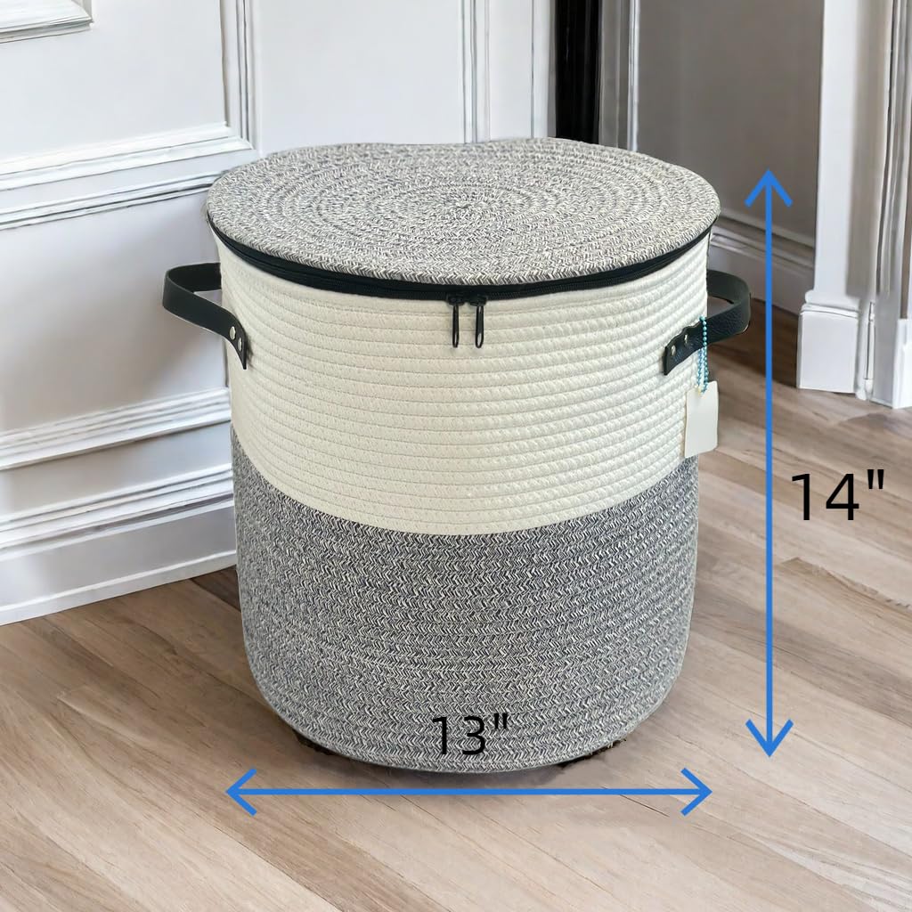Wayideal Cotton Rope Storage Basket With Zipper Cover & Woven Baskets With Lid For Books, Blankets, Hats, Jackets,Multi-Purpose