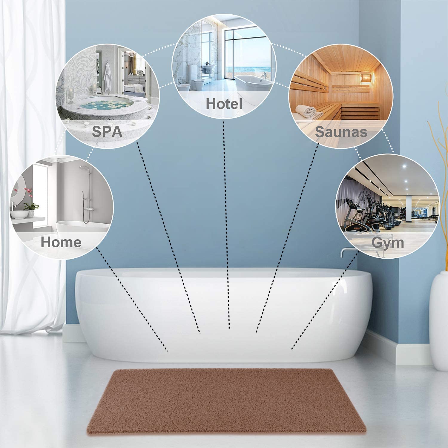 Non Slip Bathtub Mat, 15.7   36 Inch, Bath Mat For Textured Tub Surface, Loofah Mats For Shower And Bathroom, Quick Drying, Brow