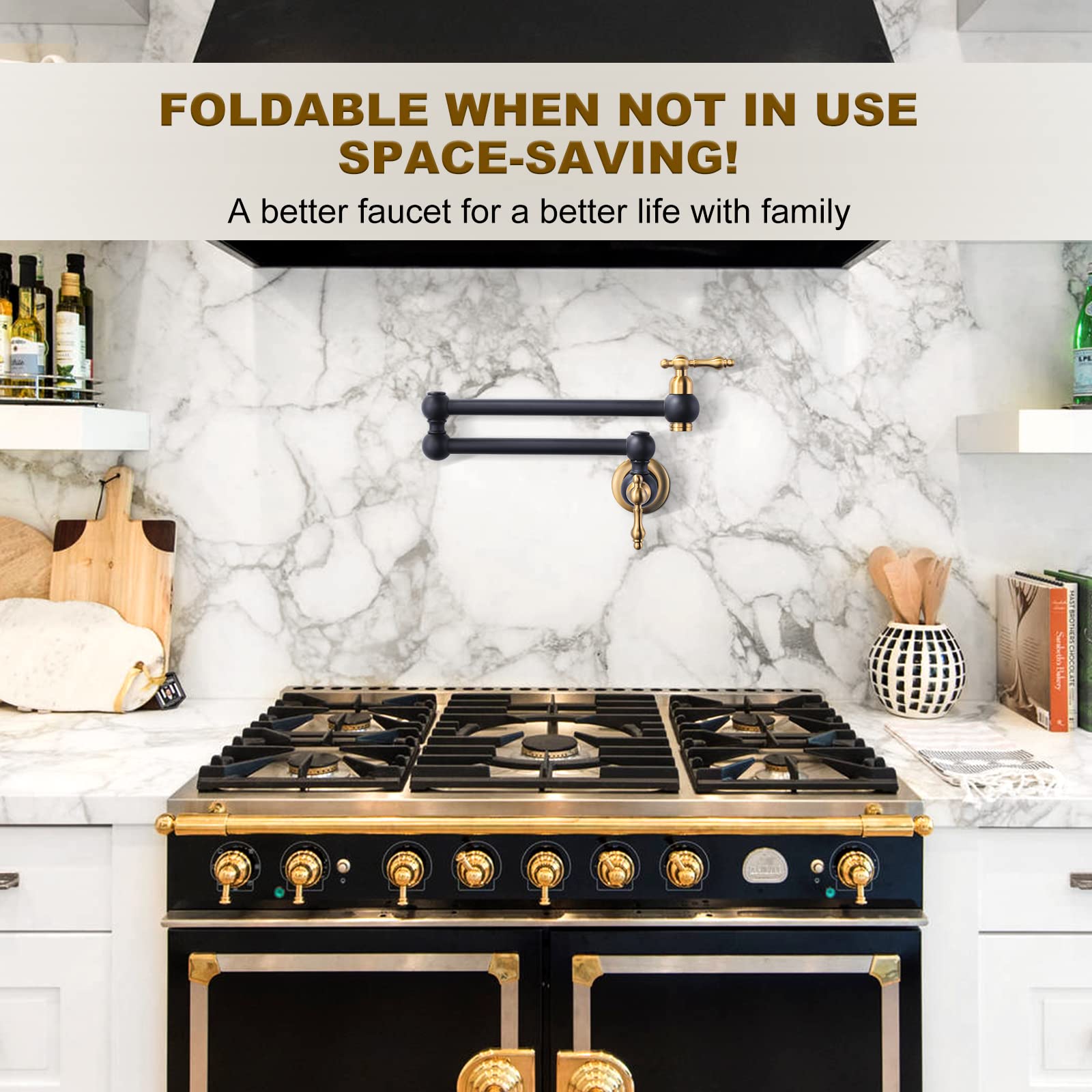 Wowow Pot Filler Faucet Over Stove, Solid Brass Pot Filler Wall Mount Commercial Kitchen Sink Pot Filler Copper Folding Faucet,