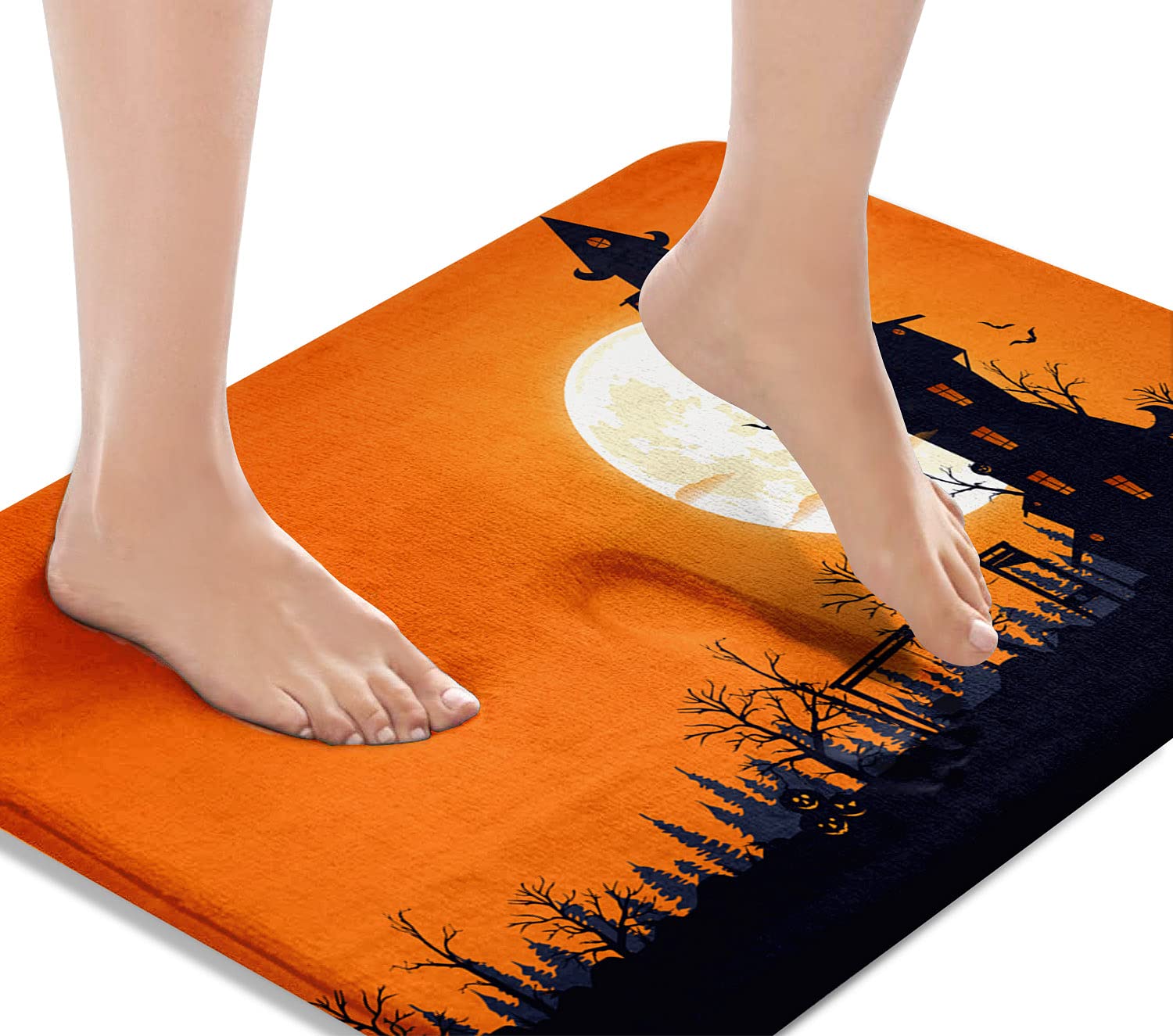 Britimes Bath Mat for Bathroom, No Slip, Halloween Theme Orange Washable Cover Floor Rug Carpets Floor Mat Bathroom Decorations