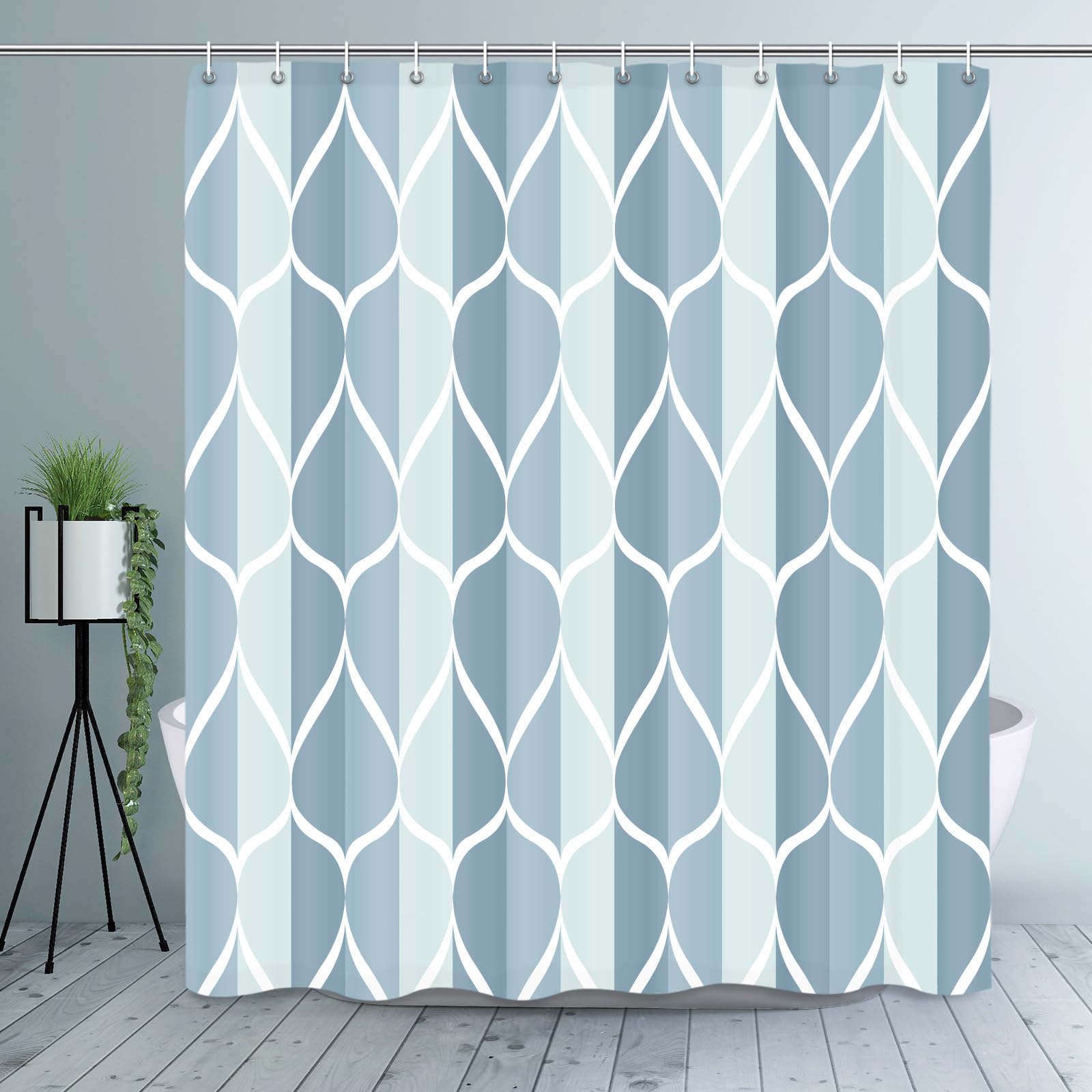 Gelbchu Dark Blue Geometric Shower Curtain  Waterproof Design and Polyester  Quick-Drying  Weighted Hem  Blue Fabric Shower Curtains Set for Bathroom W 72 x H 72  Durable and Washable with 12 Hooks