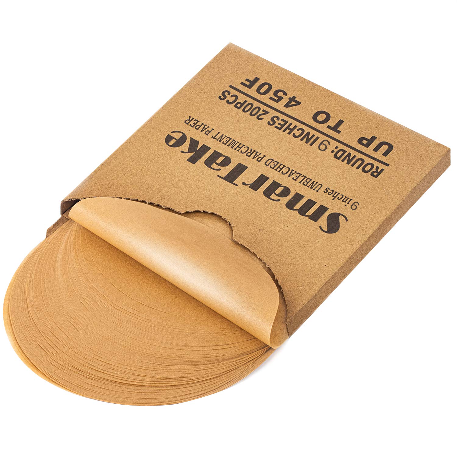 Smartake 200 Pcs Unbleached Parchment Paper Baking Sheets Round, 9 Inches Non-Stick Precut Baking Parchment, For Baking Grilling