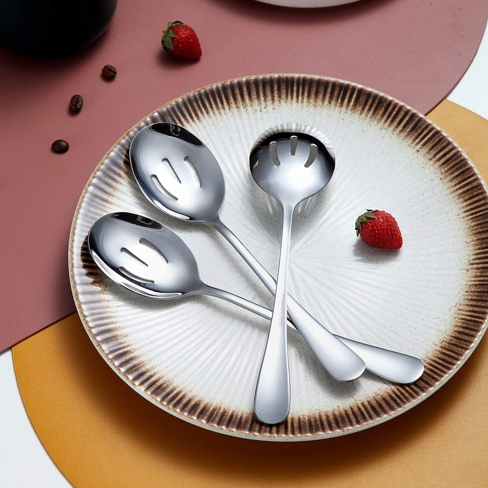 10-Piece Serving Flatware Silverware Set Stainless Steel Serving Utensil Set Include Slotted Serving Spoon  Serving Spoon  Cake Server  Serving Fork  Soup Ladle (Silver)