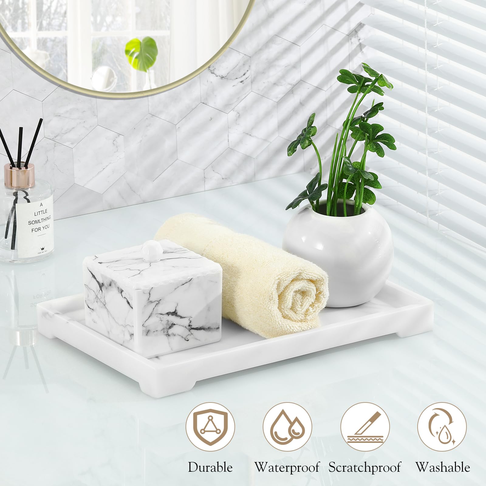 Luxspire Bathroom Tray, Toilet Tank Storage Tray Rectangle, 12 X 8 Inch Resin Hand Towel Tray Vanity Tray Faux Marble Pattern Dr