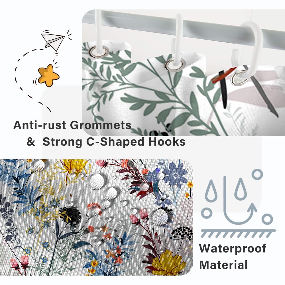 Ruelvth Stall Shower Curtain, Spring Yellow And Blue Wild Flower Shower Curtain Set Waterproof Fabric Small Rv Bathroom Curtain