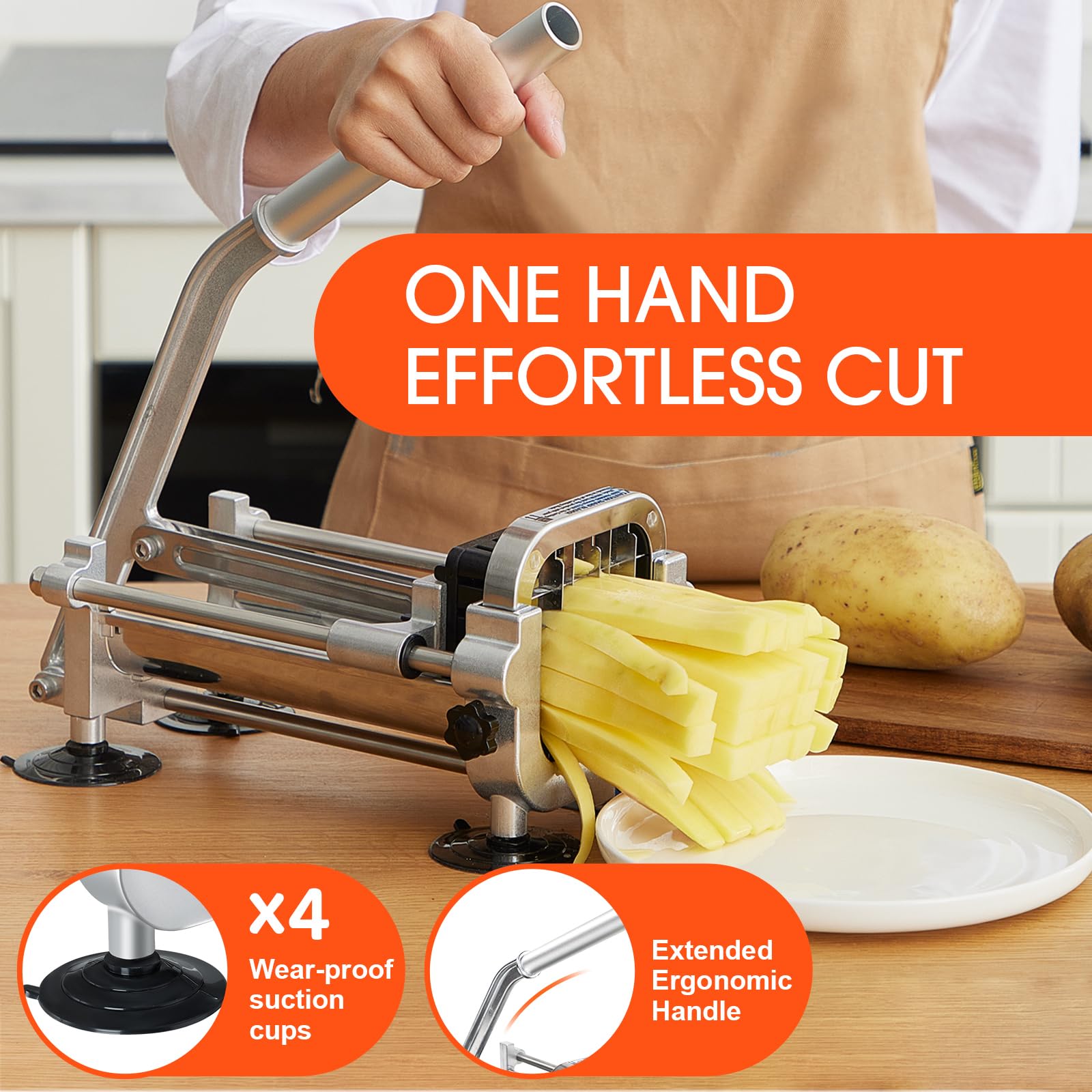 Befano French Fry Cutter, Stainless Steel Potato Cutter With 1/2 Inch And 3/8 Inch Blades, Commercial French Fries Slicer For Wh