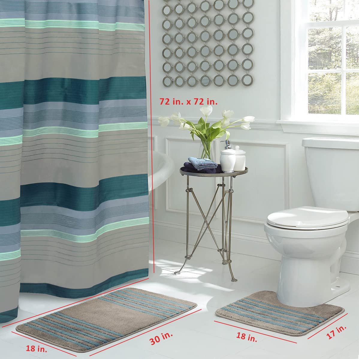 Creative Home Ideas Bath Fusion Shower Curtain Set  72''x72''  Regent Denim Blue/Grey
