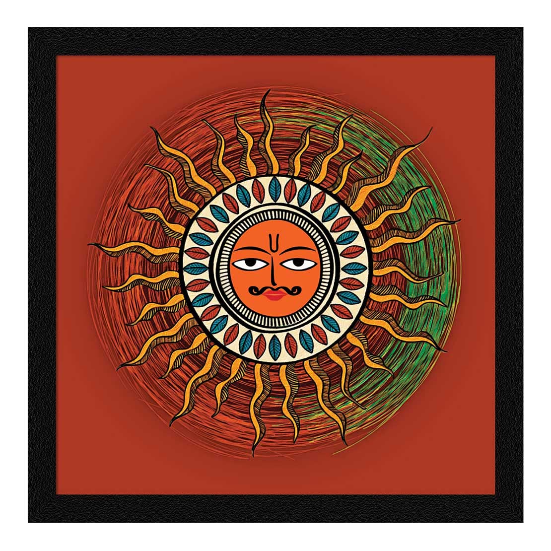 Artx Paper Sun Madhubani Art Painting, Sun Painting Vastu Wall Art, Photo Frame, Multicolor, Traditional, 13X13 In, Set Of 1