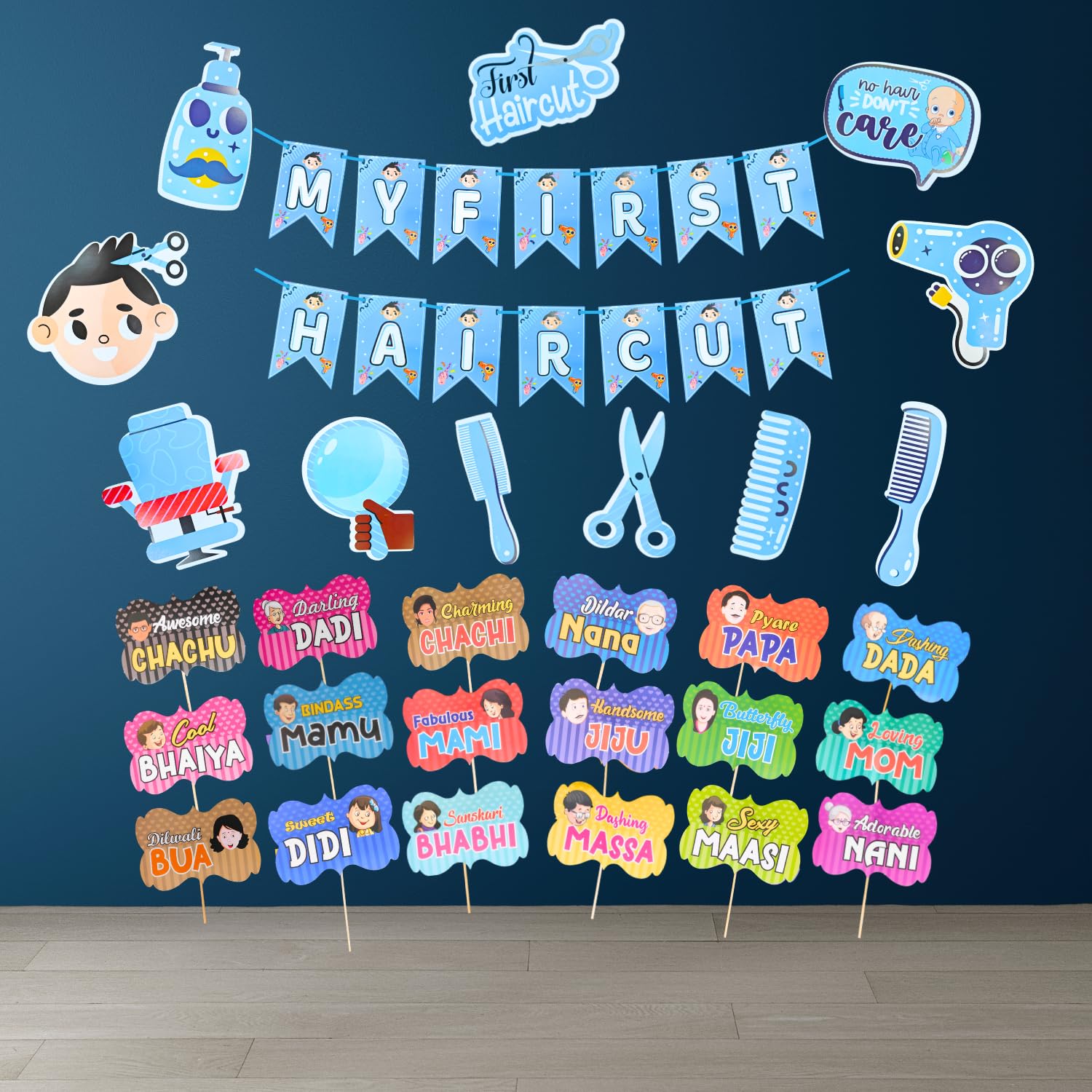 Party Decorz My First Hair Cut/Mundan Ceremony Decoration Set of 30pcs, My First Hair Cut Paper Banner (1 Set), Hair Cut/Mundan