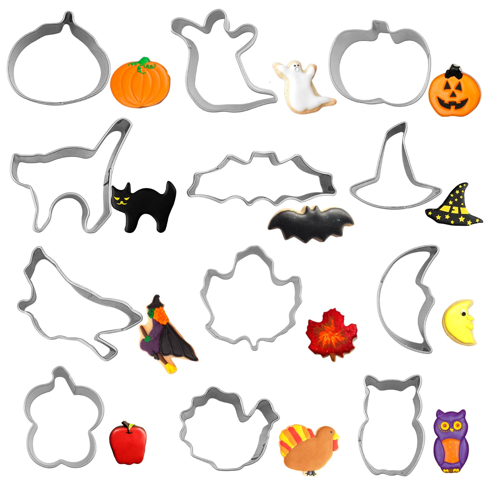 Halloween Cookie Cutters Set,12Pcs Mini Halloween Cookie Cutters Stainless Steel - Pumpkin, Ghost, Bat, Witch'S Hat, Cat And Mor