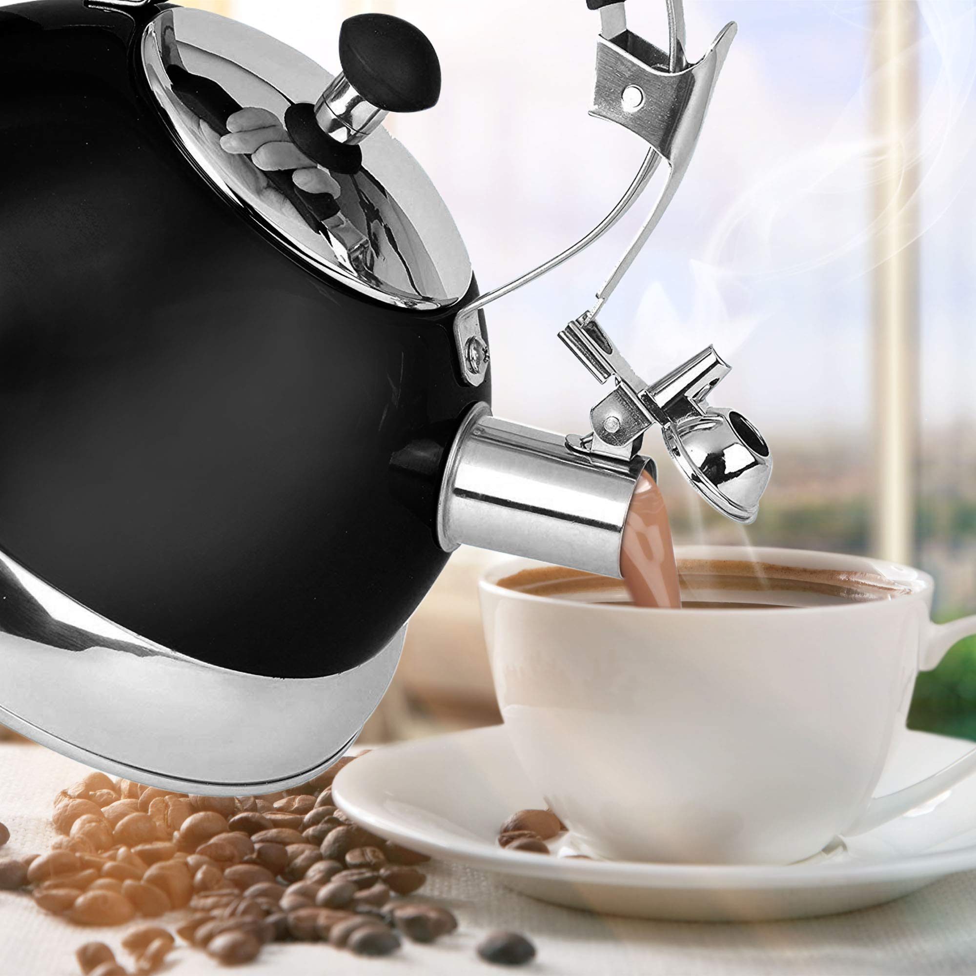 Uniware 2.7 Lt Heavy Duty Stainless Steel Metallic Blue Whistling Kettle, Qt, Black