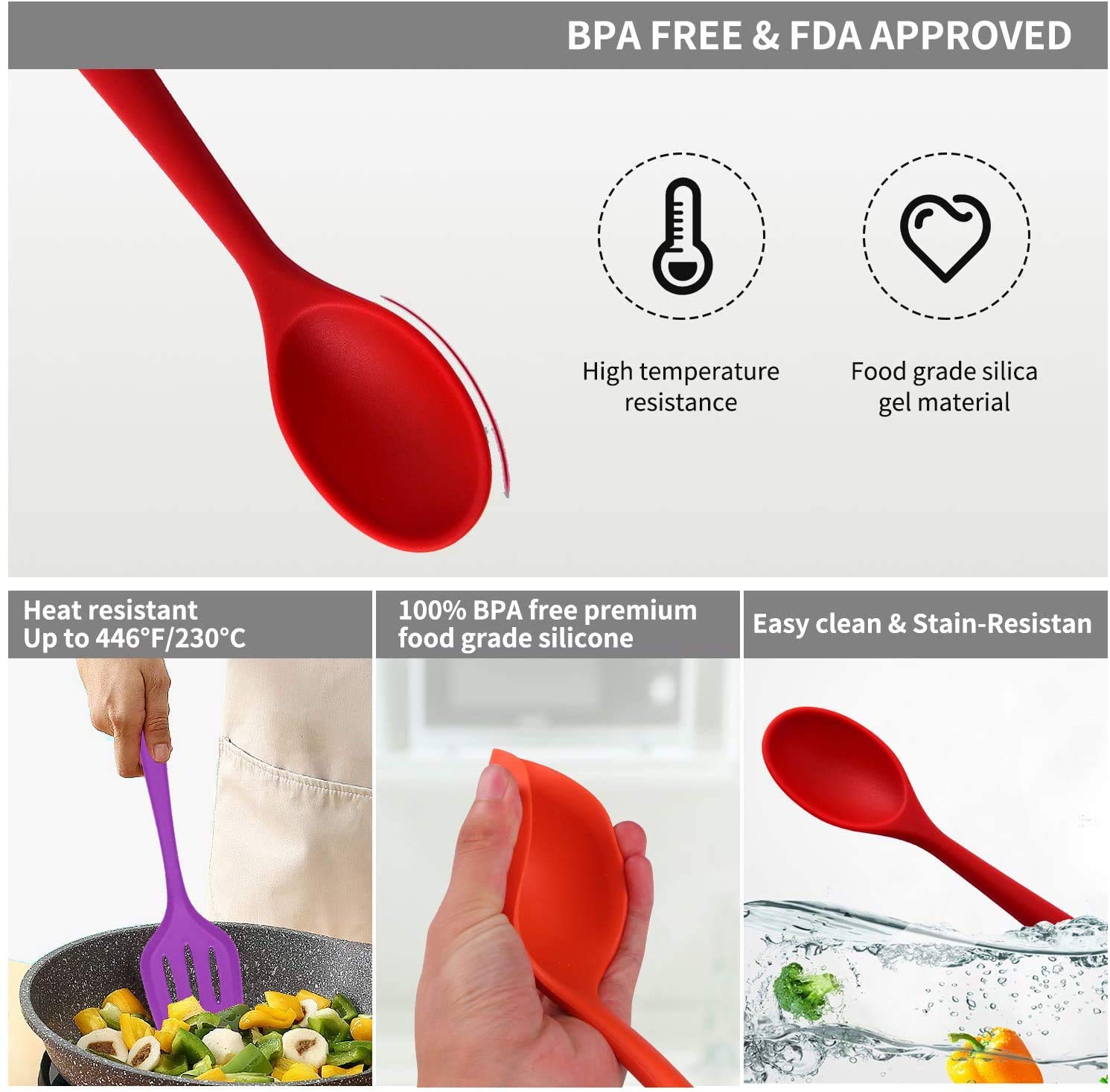18 Pcs Silicone Kitchen Cooking Utensil Set, Non-Stick Heat Resistant Cookware, Bpa Free Non-Toxic Tools,Turner Tongs Ladle Spoo