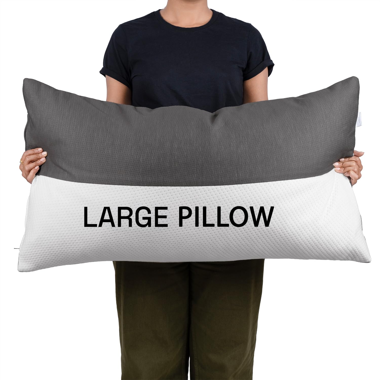 Wakefit Height Adjustable Hollow Fibre Sleeping Pillow with Zip | Set of 4 (White and Grey, 36 X 20 Inch) 3 Months Warranty - Ho