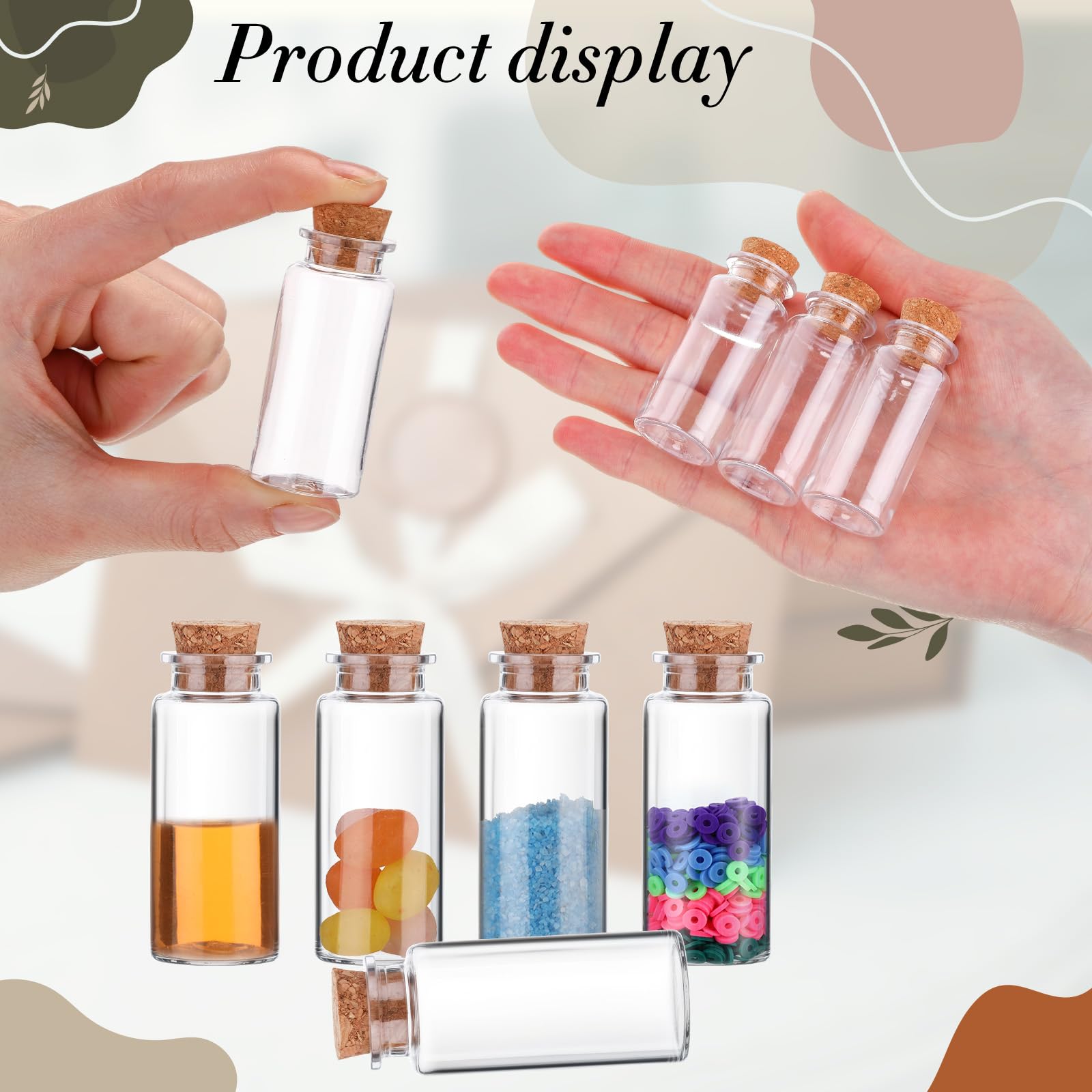 Bokon 50 Packs 15ml Mini Plastic Bottles with Corks Stoppers Eye Screws Funnels Small Potion Bottles Tiny Clear Sand Art Jar Wis
