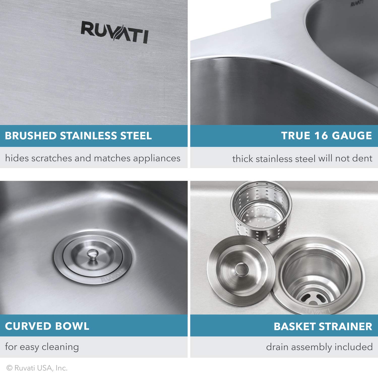 Ruvati Rvm4136 Undermount 16 Gauge 13'' By 15'' Bar Prep Sink, Stainless Steel
