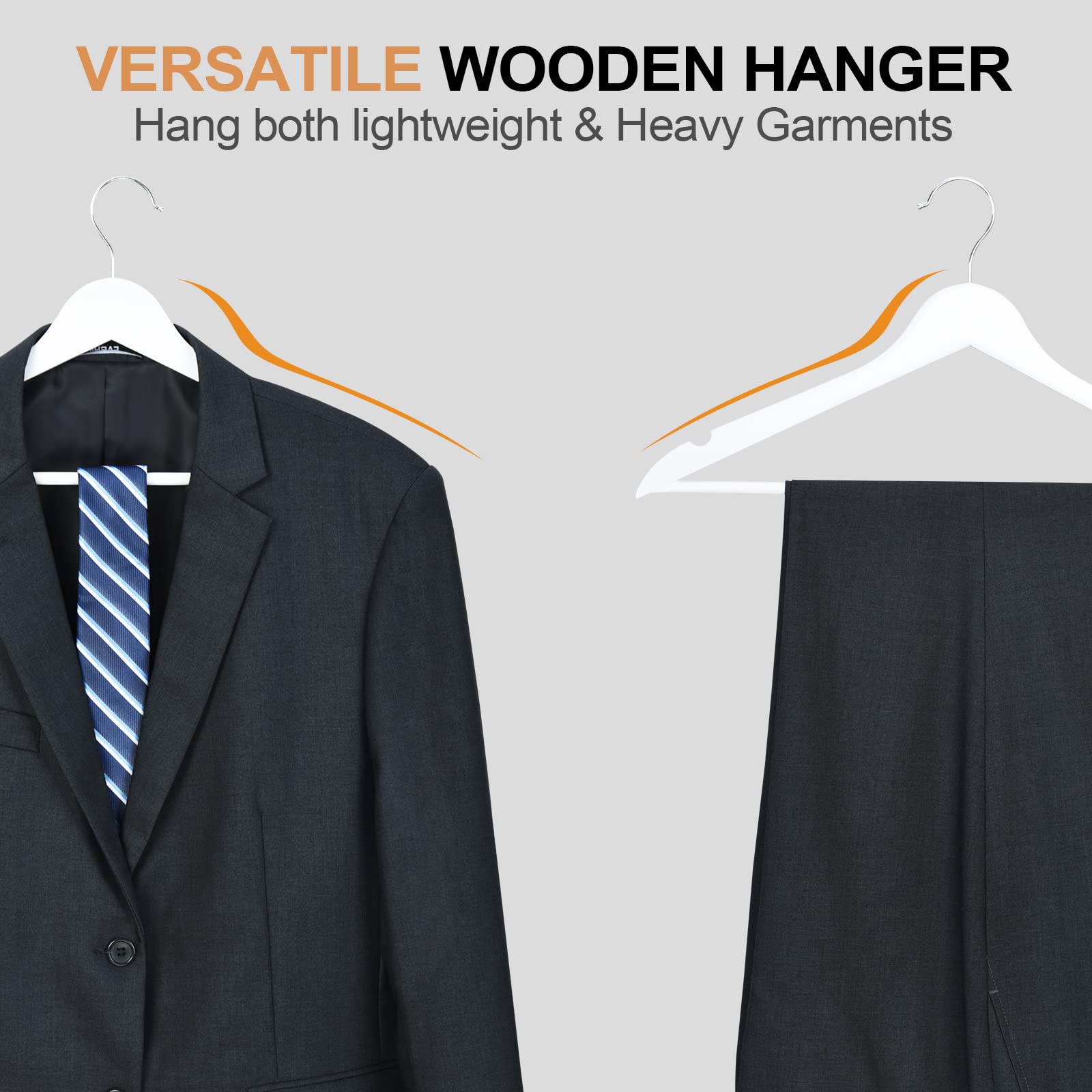 Elong Home Wooden Hangers 20 Pack, Wood Hangers With Extra Smooth Finish, Precisely Cut Notches & Chrome Swivel Hook, Wooden Clo