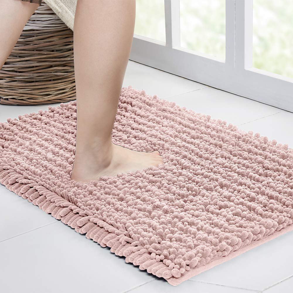 Walensee Bathroom Rug Non Slip Bath Mat (36X24 Inch Dusty Pink) Water Absorbent Super Soft Shaggy Chenille Machine Washable Dry