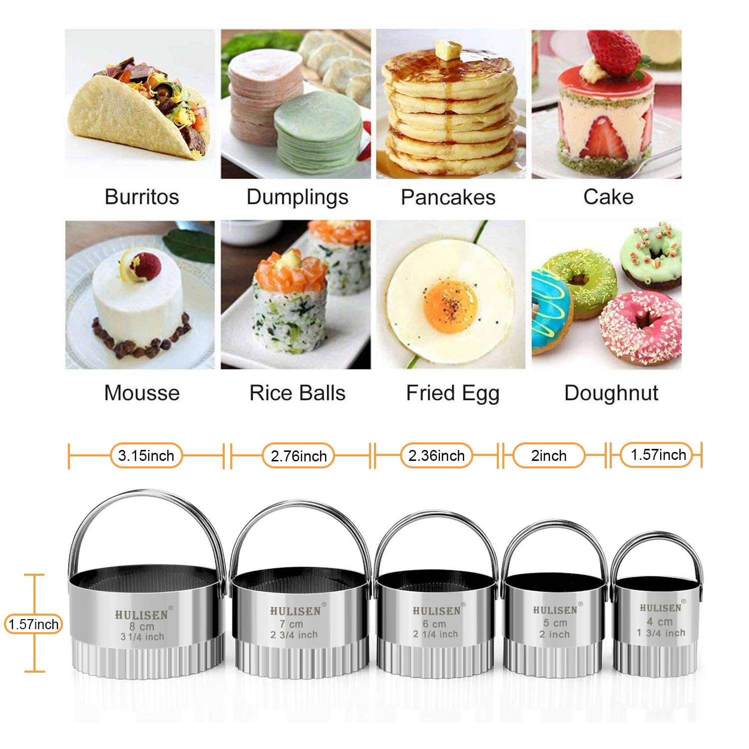 HULISEN 5-Piece Stainless Steel Biscuit Cutter Set, Wave Design with Handle, Silver
