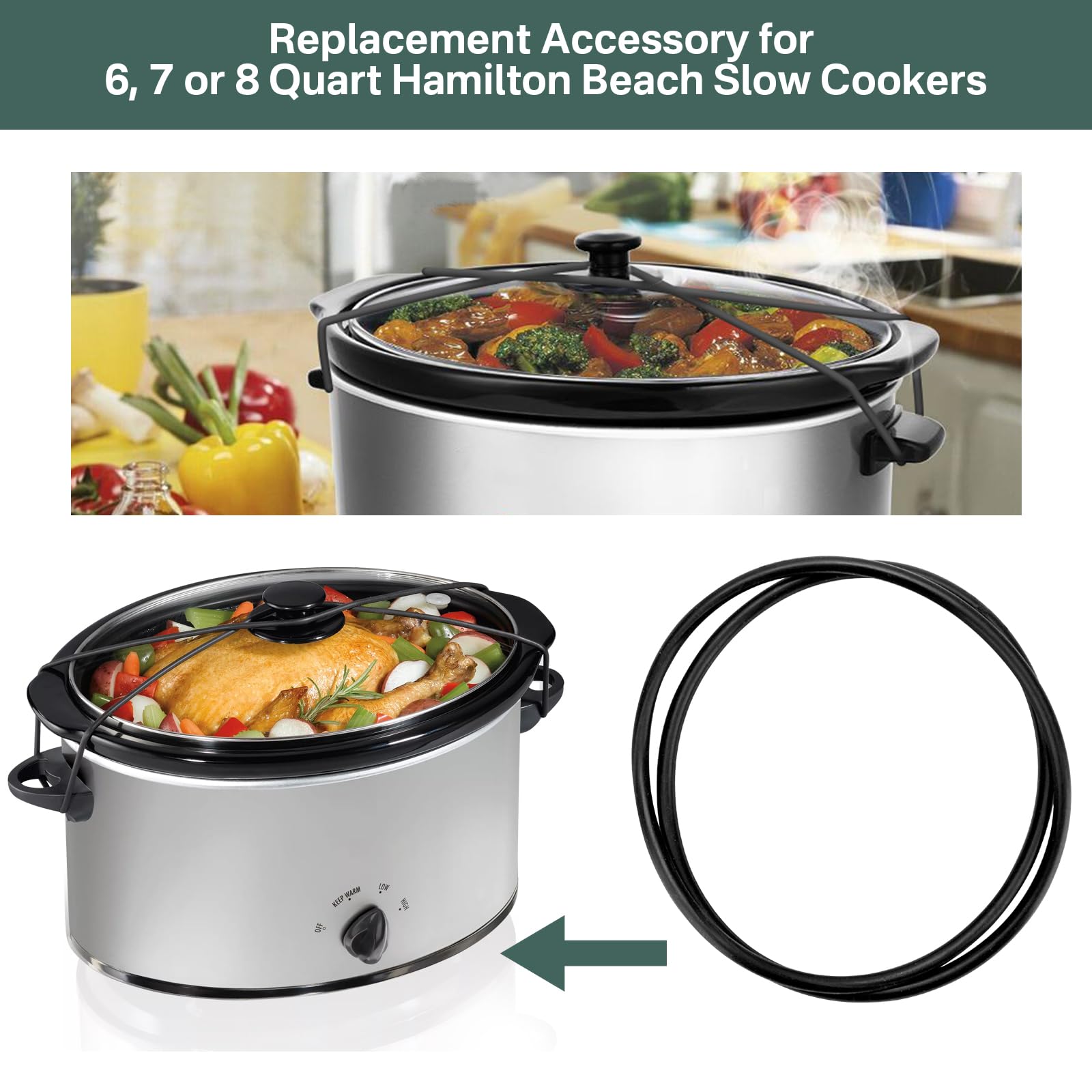 Black Lid Latch Strap Rubber Band 6,7,8 Quart Compatible For Hamilton Beach Crock Pot Slow Cooker Wht