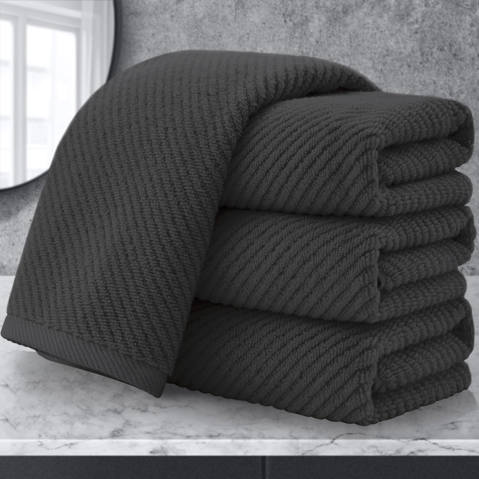 Voova & Movas Gray Hand Towels For Bathroom, Large 18'' X 28'' - 100% Cotton | Thick | Quick Dry | Lightweight | Absorbent | Sof