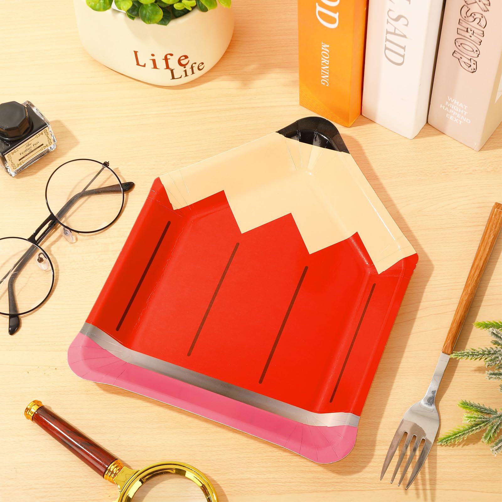 Anydesign 40Pcs Back To School Pencil Paper Plates First Day Of School Disposable Plates 4 Colors Preschool Graduate Decorative