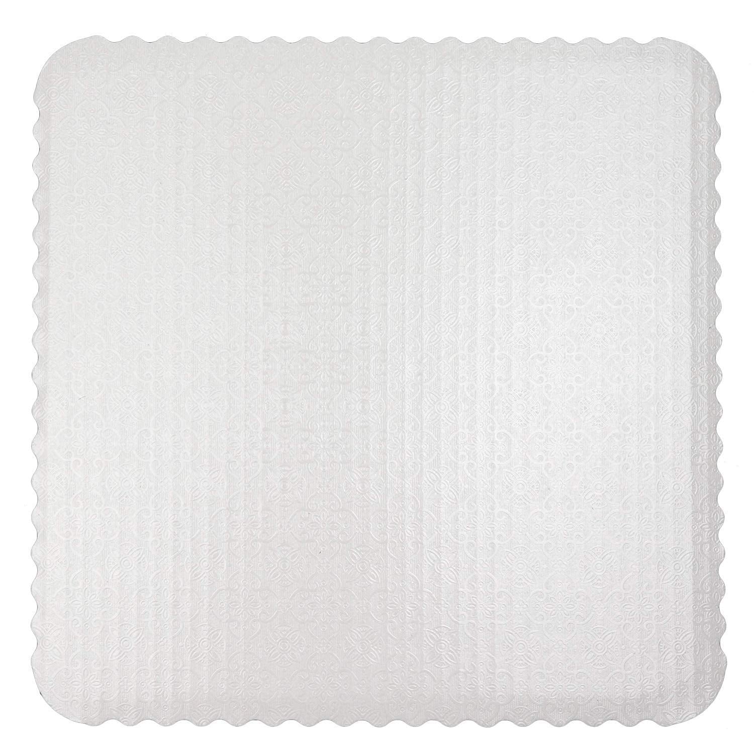 OCREME WhiteTop Scalloped Square Cake Board 3/32 Inch Thick, 12 Inch x 12 Inch  Pack of 10