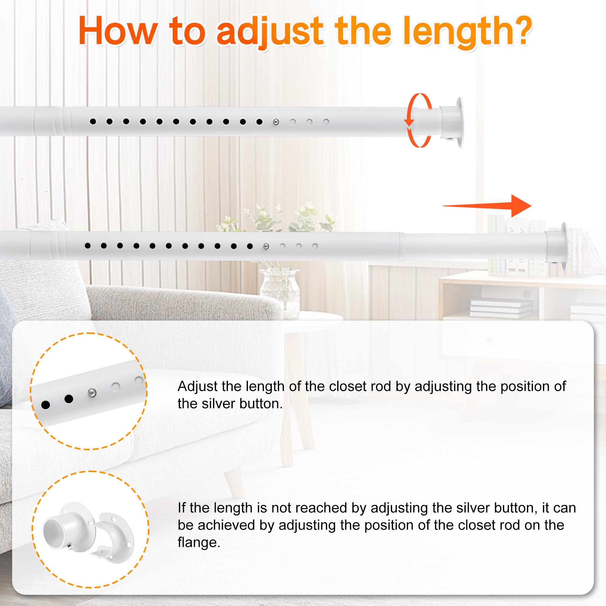 Closet Rod, 17 To 64 Inches Adjustable Closet Rods For Hanging Clothes Heavy Duty Closet Hanging Rod Metal White Rod For Closet,