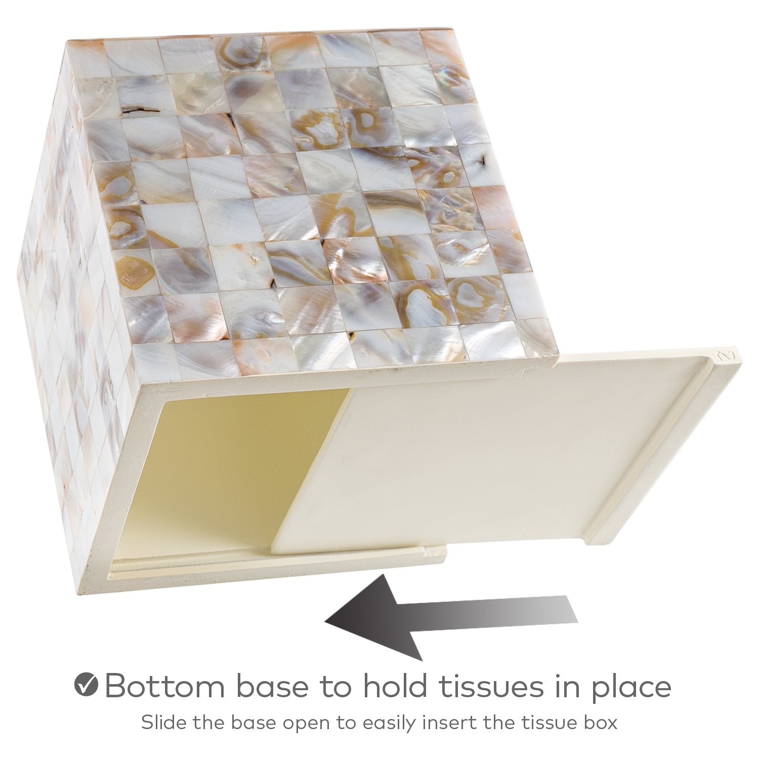 Tissue Box Cover Square - Decorative Tissue Box Holder Square For Bathroom Finished In Beautiful Natural Mother Of Pearl Capiz S