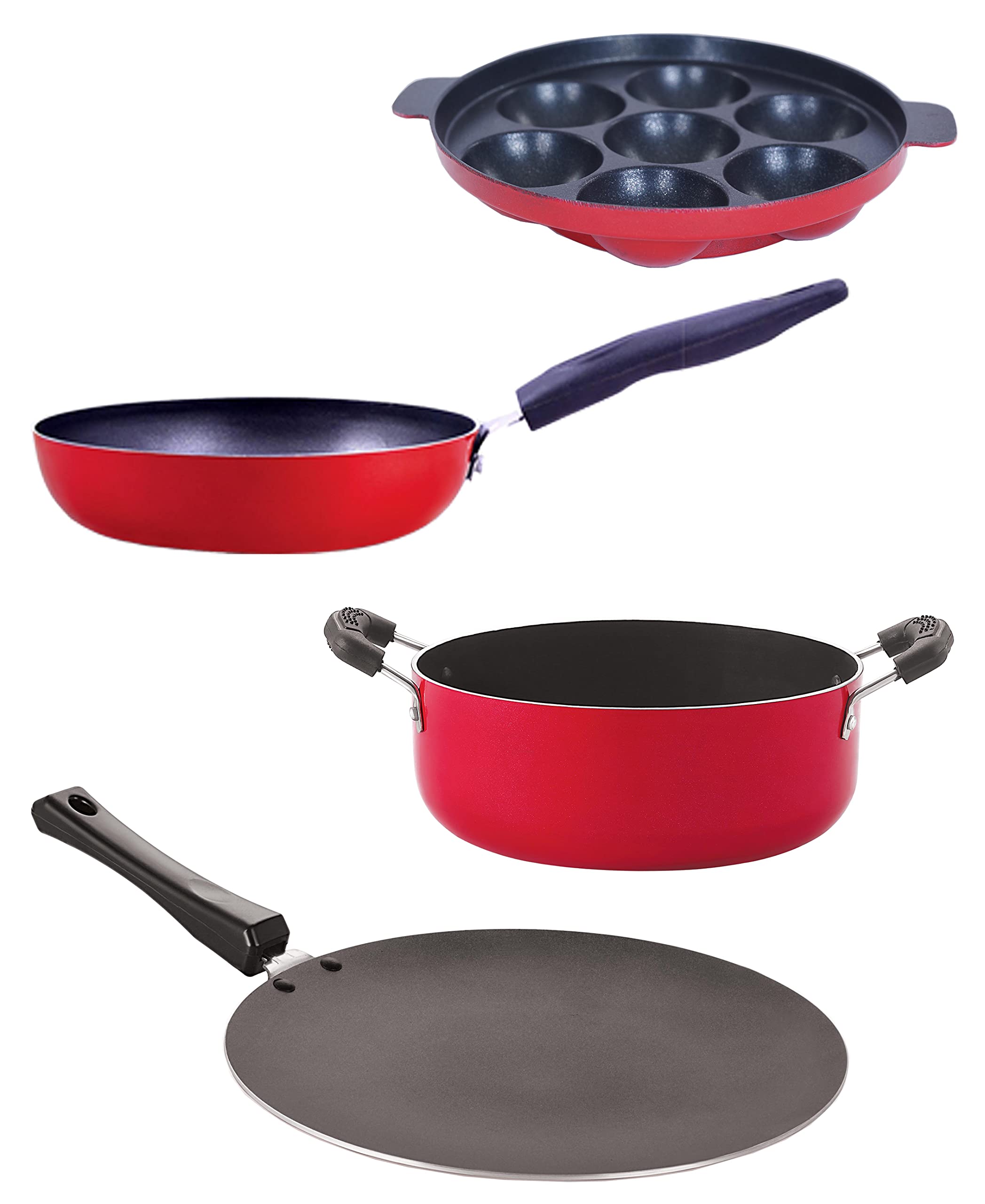 Nirlon Non Stick Coated Heat Resistance Pfoa Free Aluminium Kitchenware Gift Set Of 4Pieces (Ct11_Cvg_Ap7_Cs24)