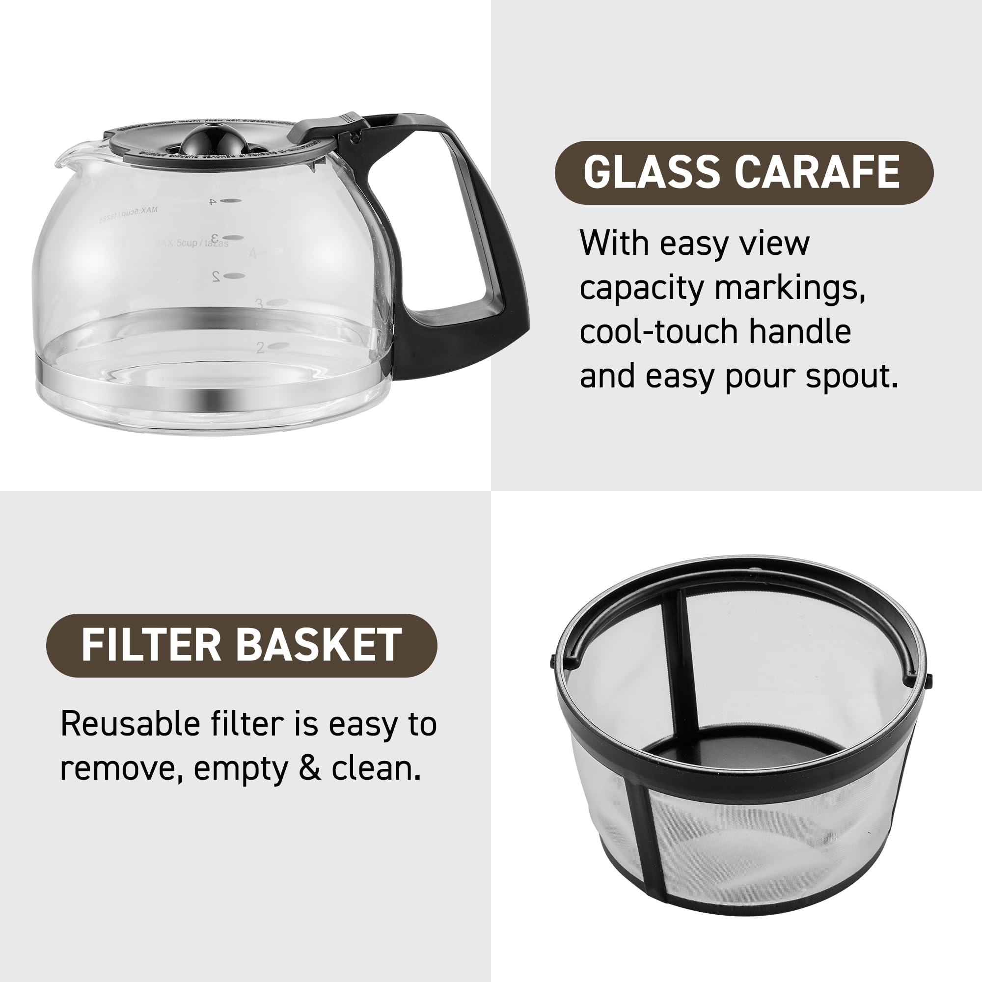 Elite Gourmet Ehc-5055 Automatic 5-Cup Brew & Drip Coffee Maker With Pause N Serve Reusable Filter, On/Off Switch, Water Level I