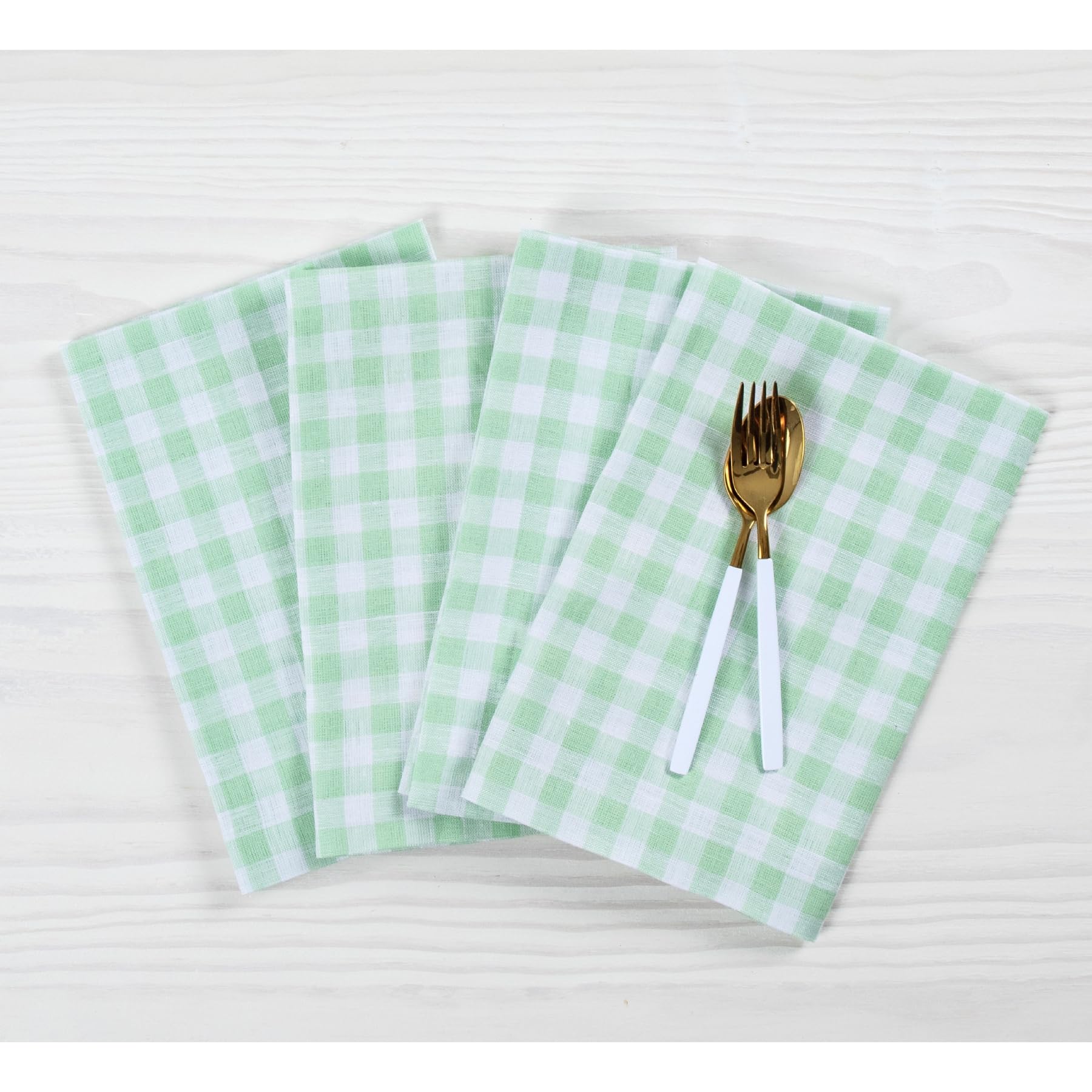 Solino Home Gingham Check Linen Napkins Set Of 4 - 100% Pure Linen Celadon Plaid Napkins 20 X 20 Inch - Machine Washable Cloth D