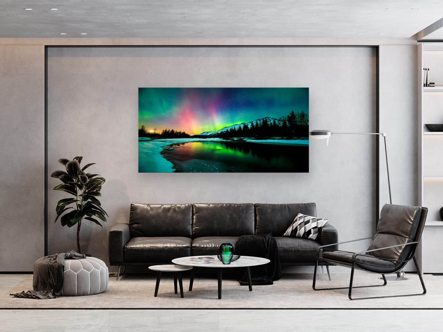 S01962 Wall Art Aurora Scenery Painting on Canvas Stretched and Framed Canvas Paintings Ready to Hang for Home Decorations Wall Decor