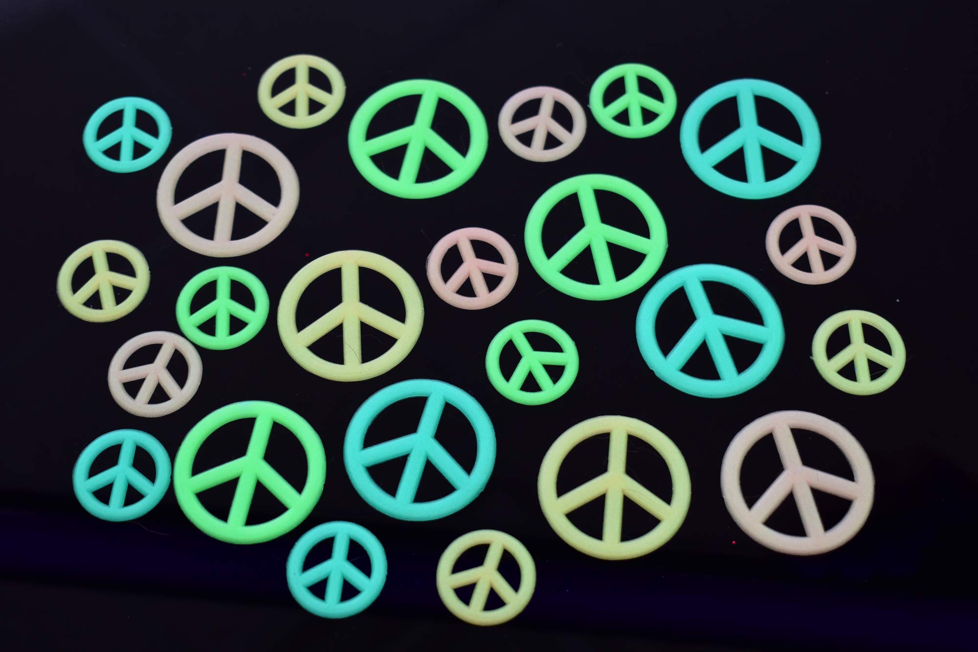 DirectGlow 24 Piece Glow in The Dark Peace Signs Multicolor Wall Decor