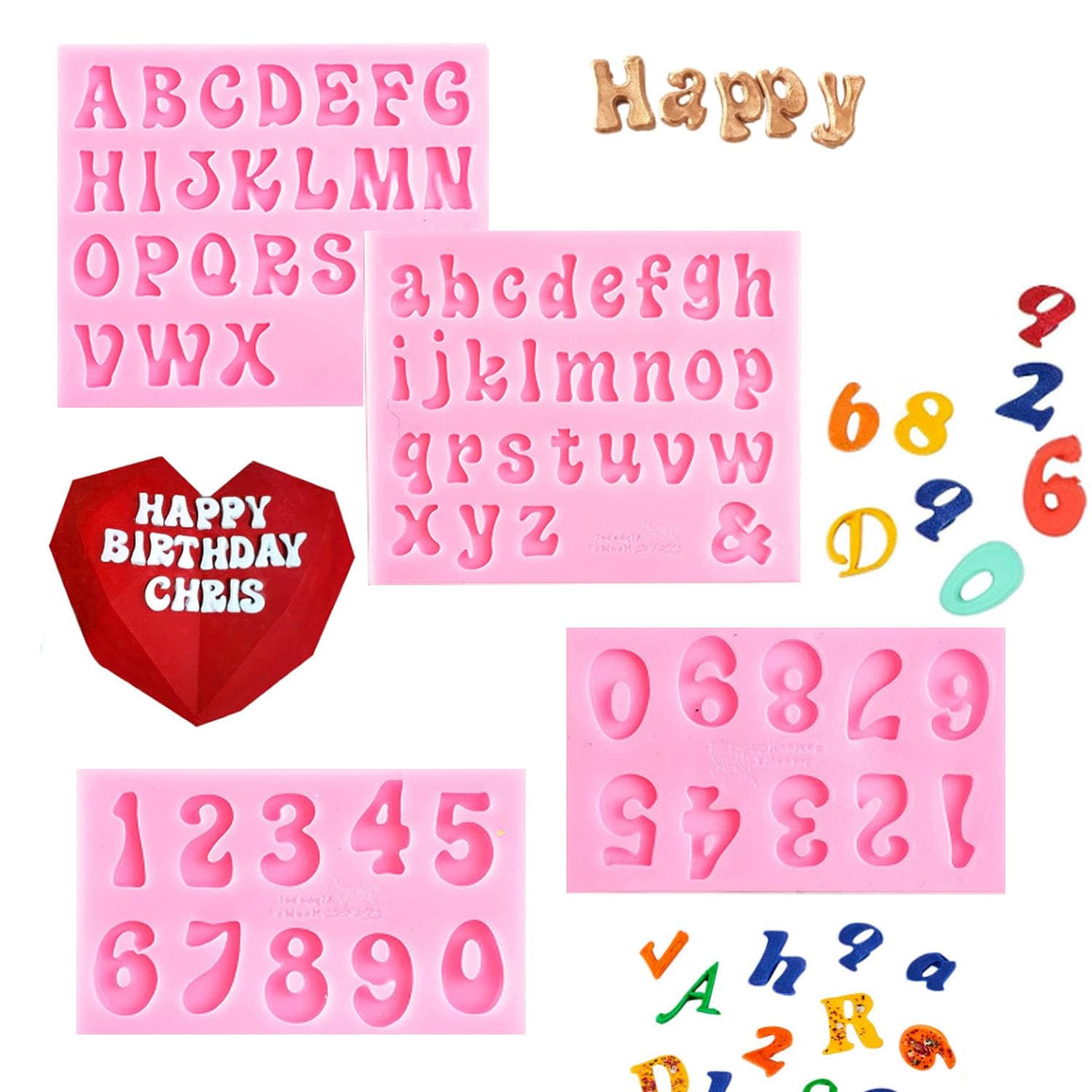 4Pcs Silicone Letter Molds For Chocolate, Mini 26 Letter Molds And 0-9 Numbers Molds, Bpa-Free Fondant Molds Alphabet Molds Edib
